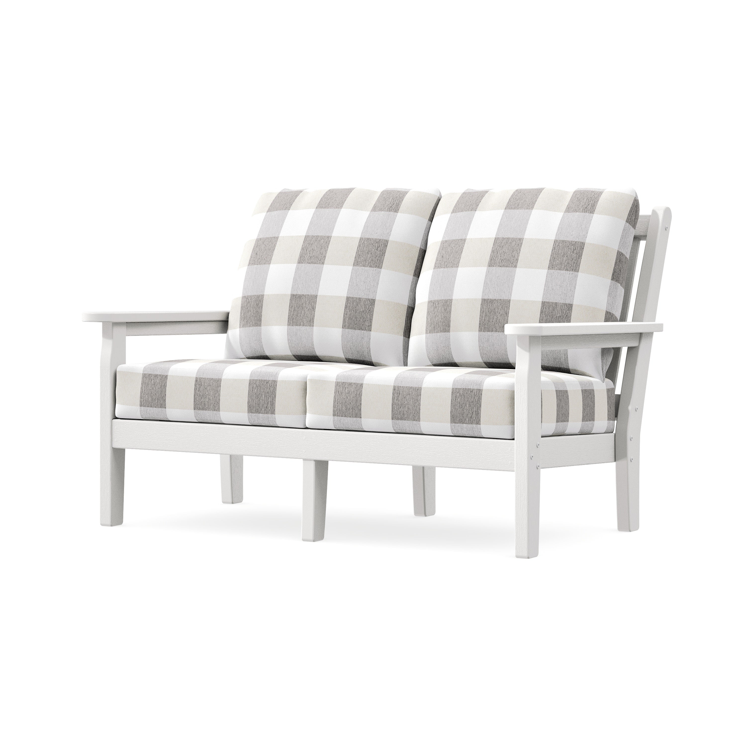Chippendale Deep Seating Loveseat in Vintage White / Buffalo Plaid Grey Mist