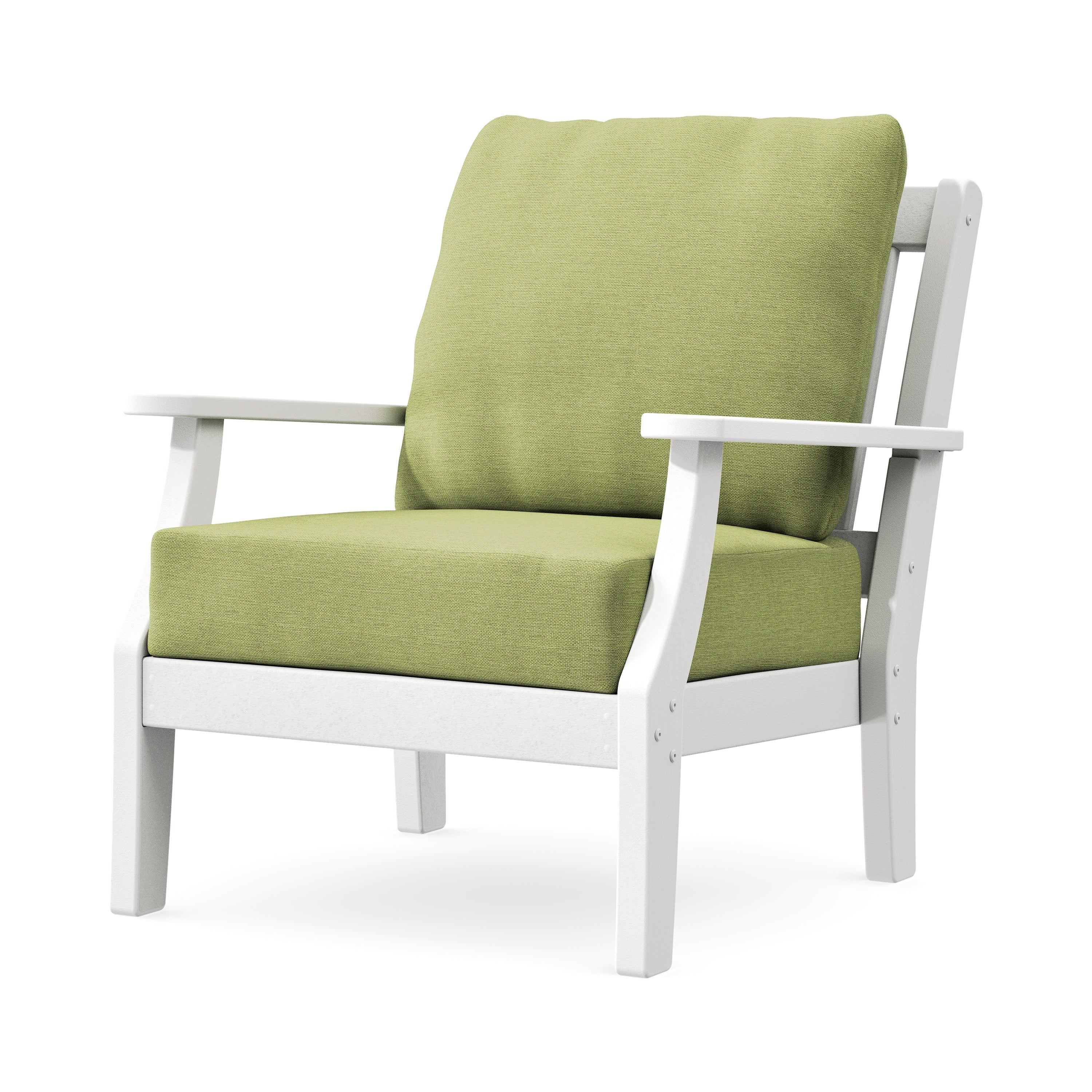Chinoiserie Deep Seating Chair in White / Chartreuse Boucle
