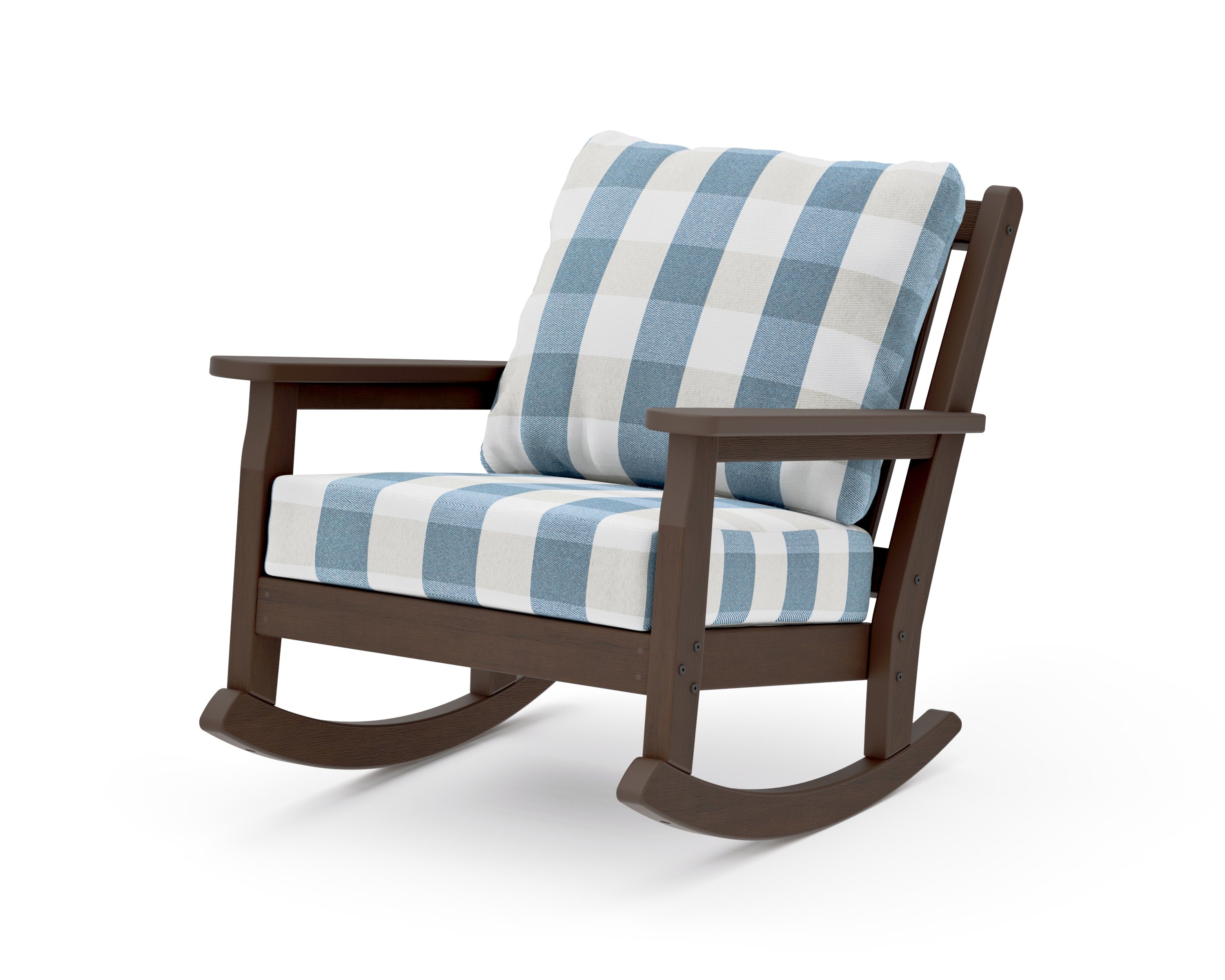 Chippendale Deep Seating Rocking Chair in Kona / Buffalo Plaid Sky Blue