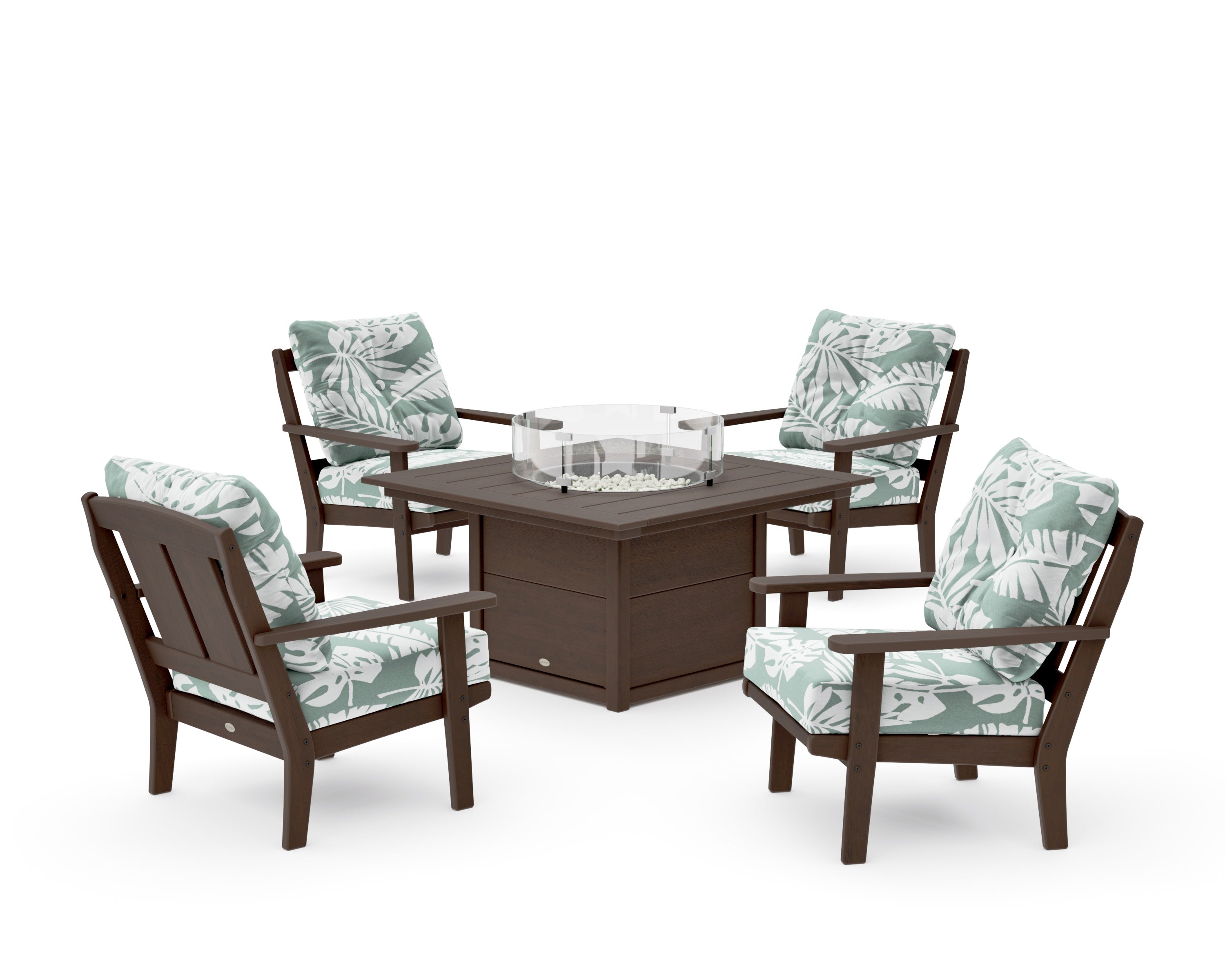 Mission 5-Piece Deep Seating Set with Fire Pit Table in Kona / Leaf Glacier Spa