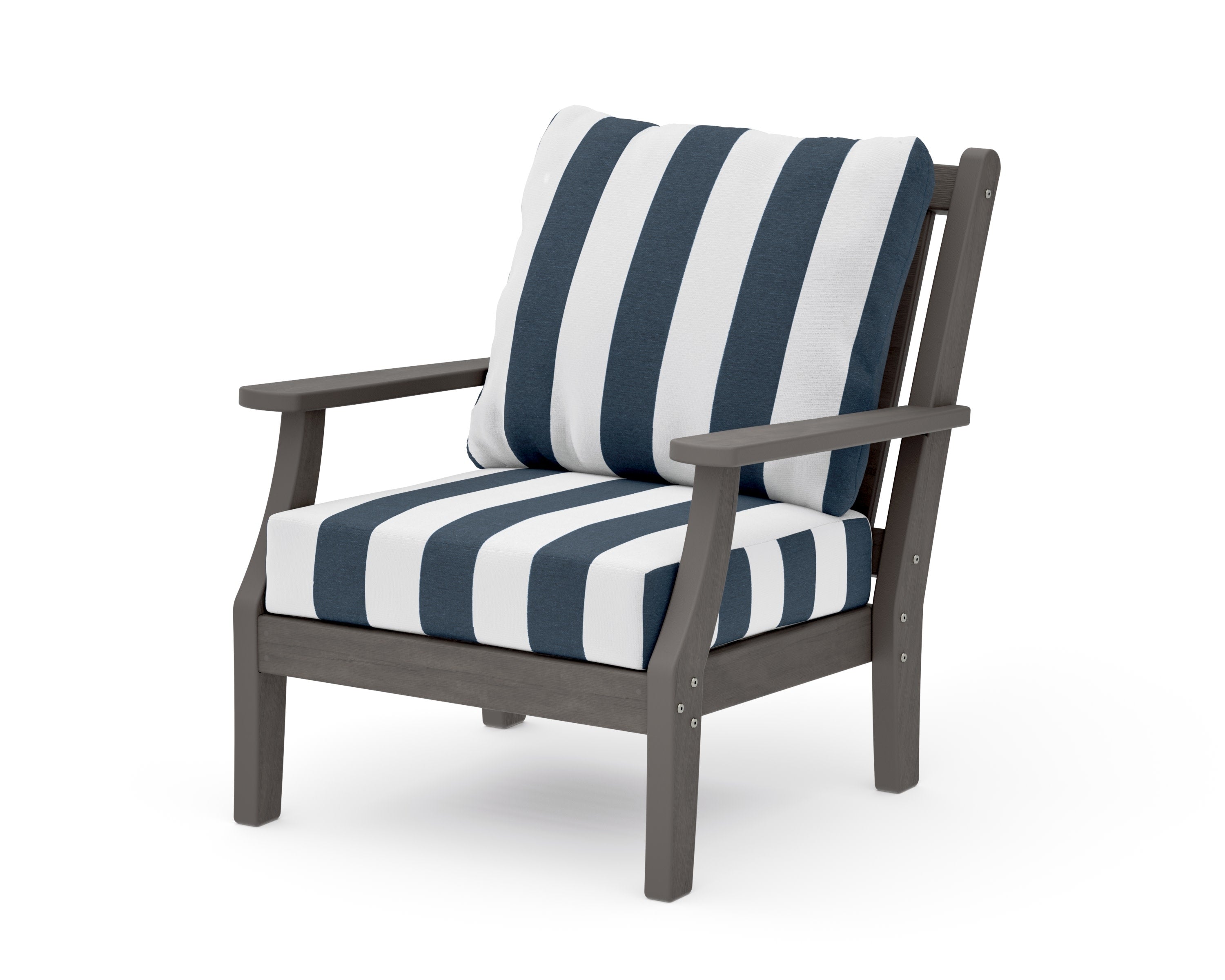 Wovendale Deep Seating Chair in Driftwood / Cabana Stripe Marine Indigo