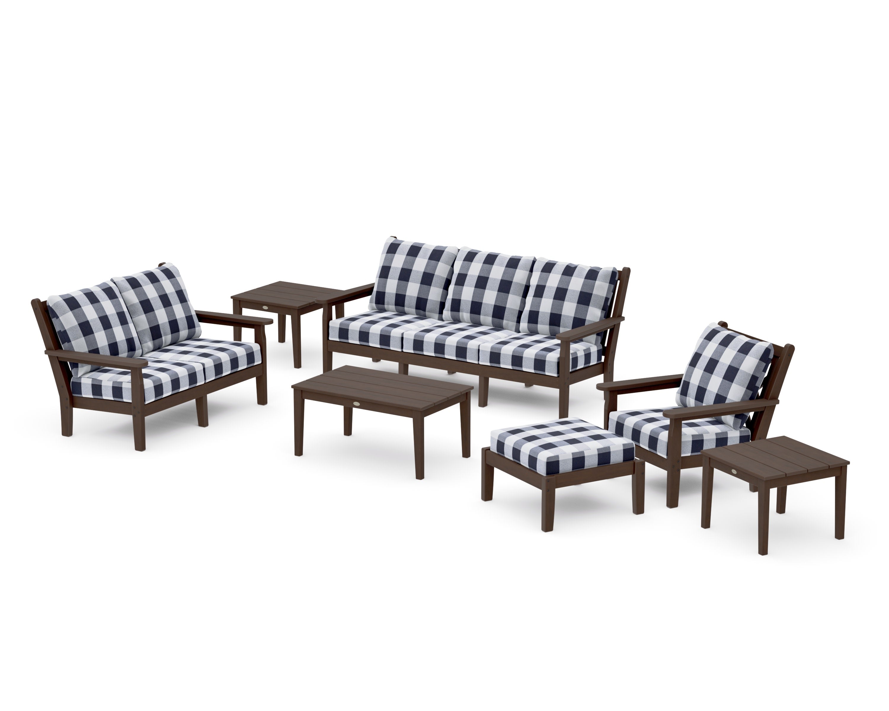 Chippendale 7-Piece Deep Seating Set in Kona / Buffalo Plaid Navy