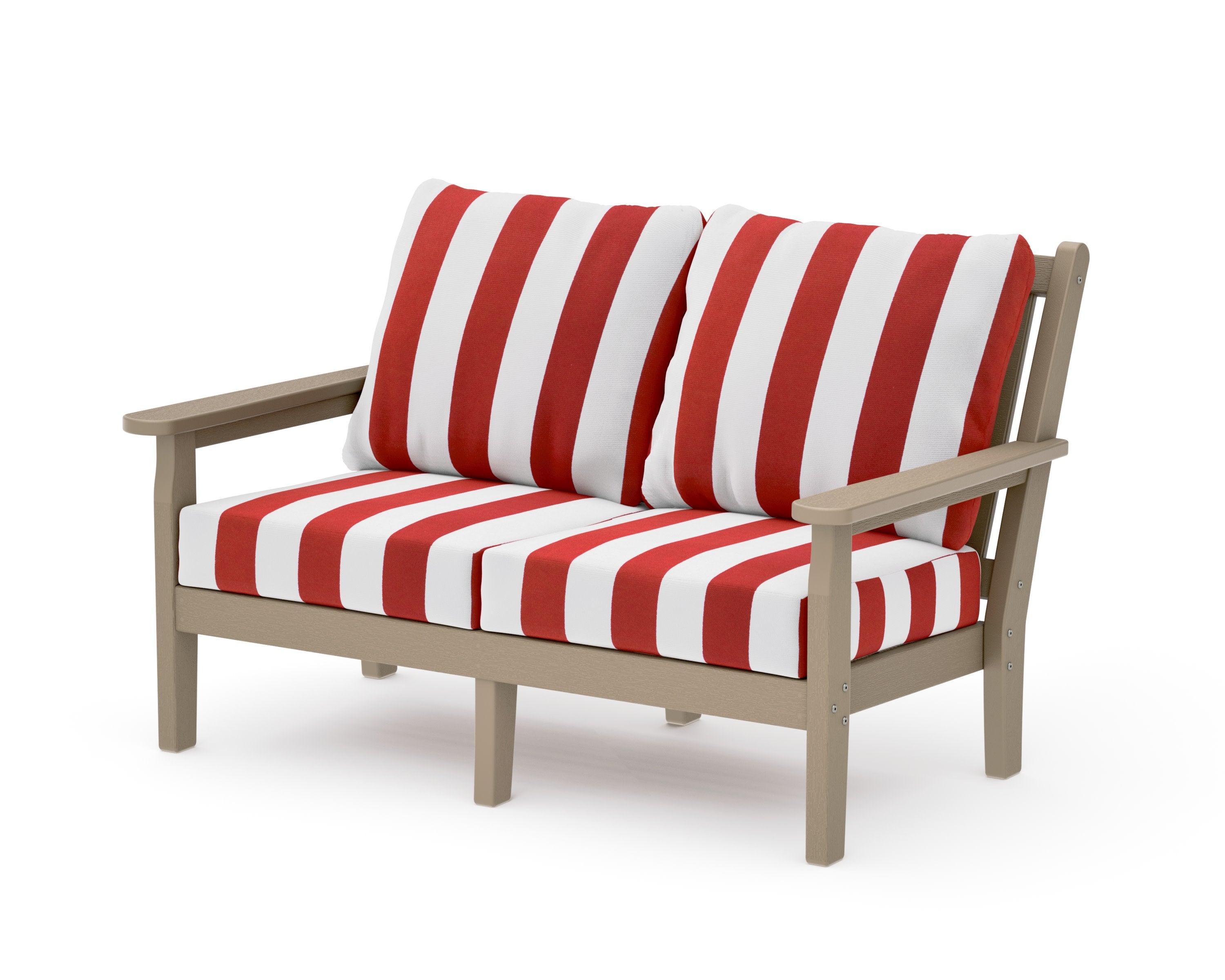 Chippendale Deep Seating Loveseat in Vintage Sahara / Cabana Stripe Crimson