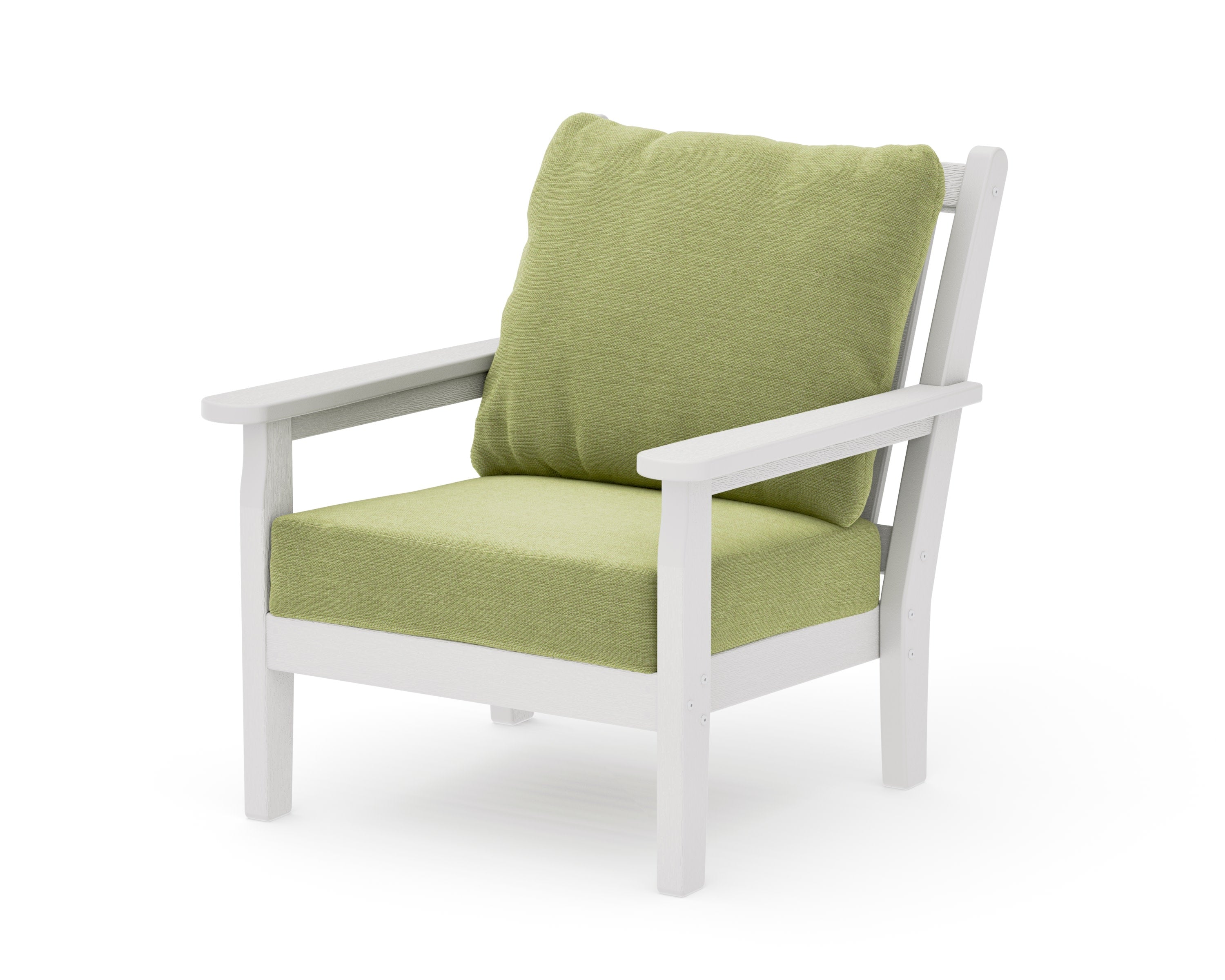 Chippendale Deep Seating Chair in Vintage White / Chartreuse Boucle