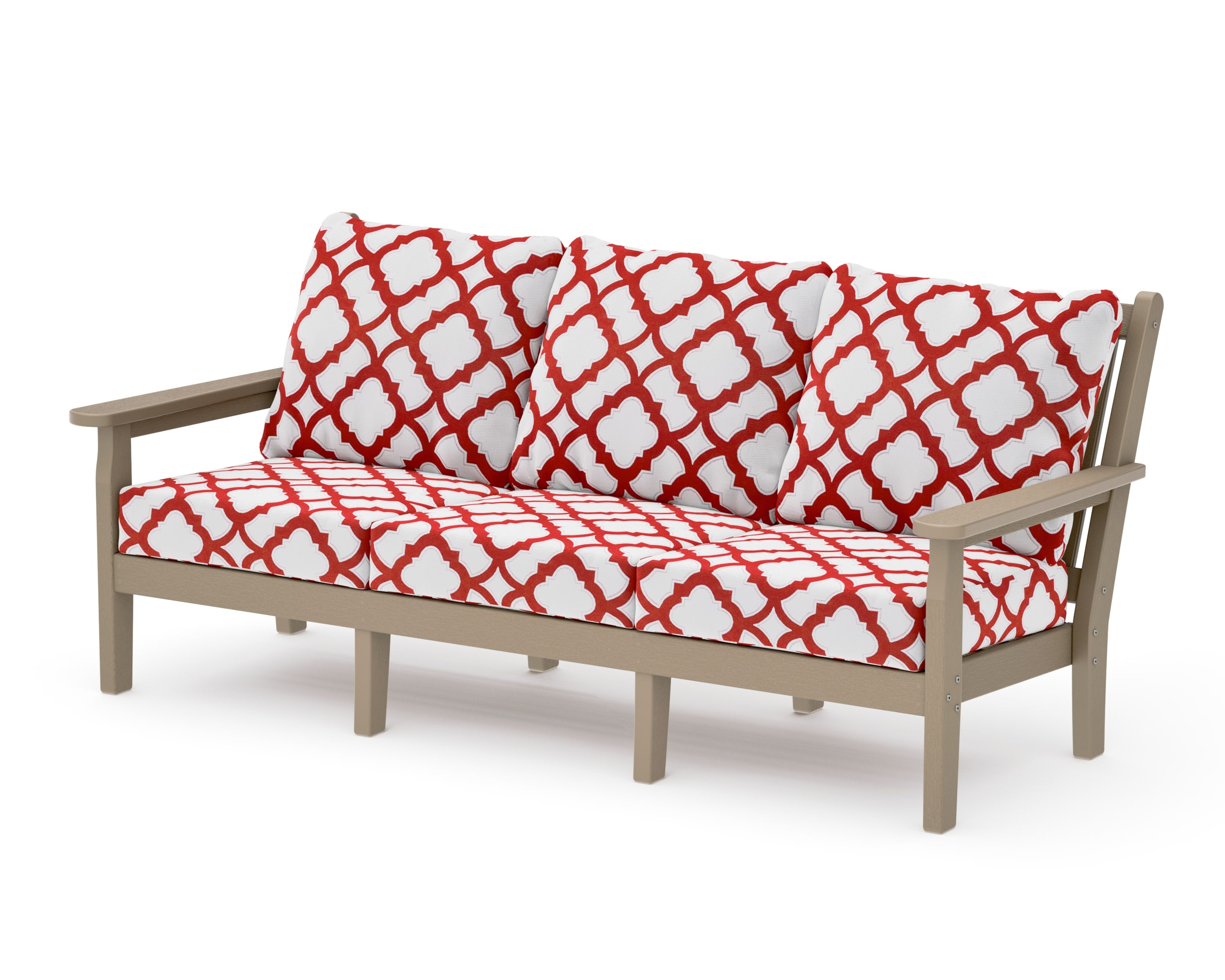 Chippendale Deep Seating Sofa in Vintage Sahara / Trellis Crimson