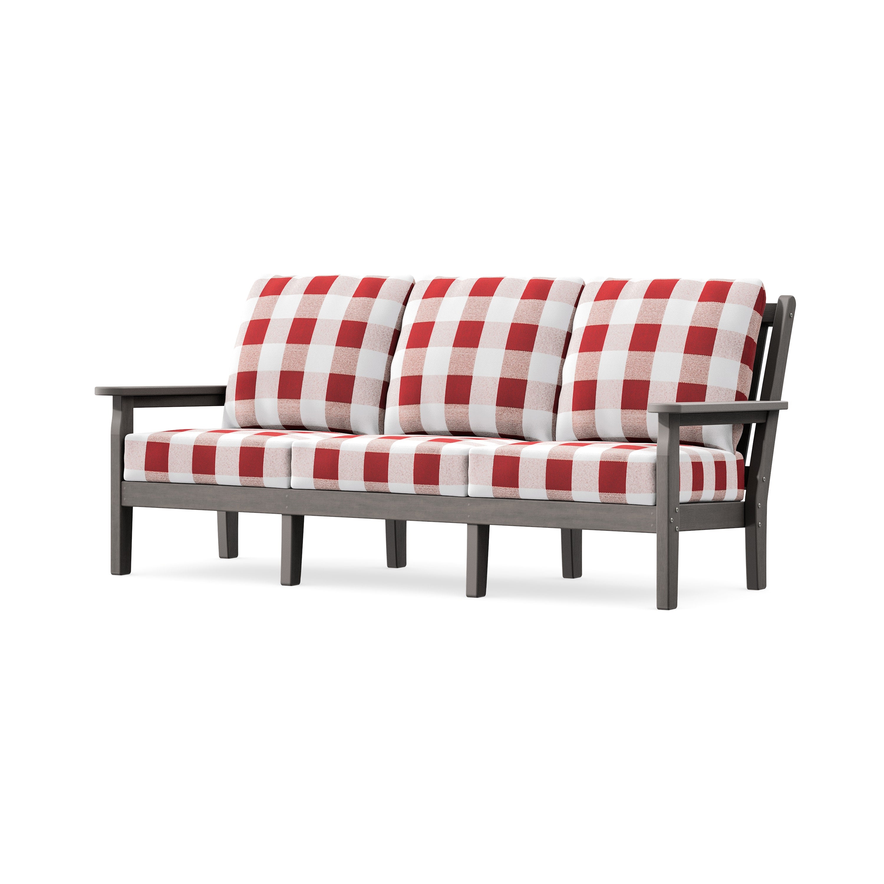 Chippendale Deep Seating Sofa in Driftwood / Buffalo Plaid Crimson