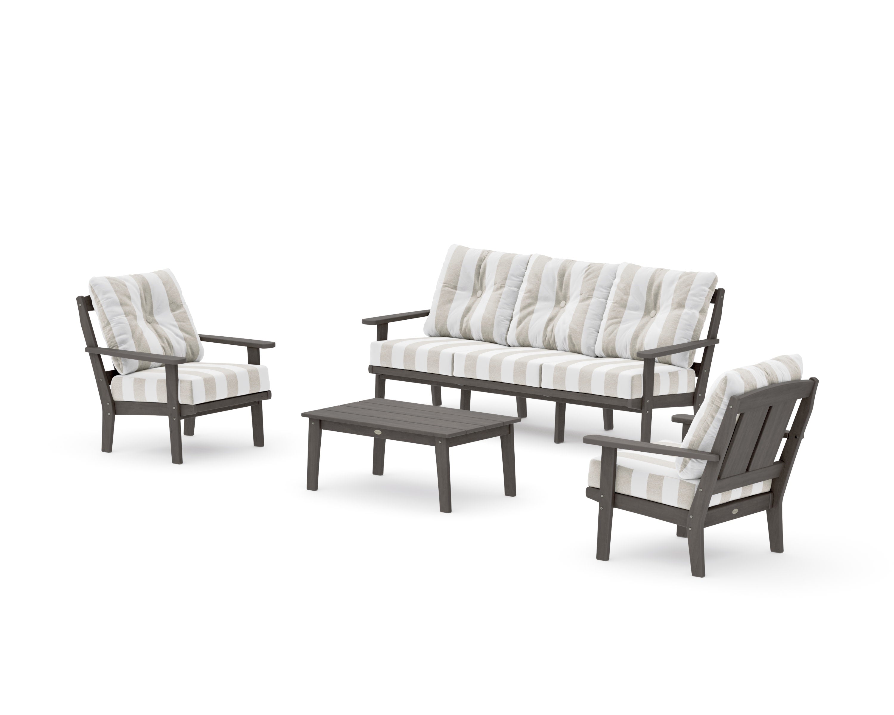Mission 4-Piece Deep Seating Set with Sofa in Driftwood / Cabana Stripe Dune Burlap