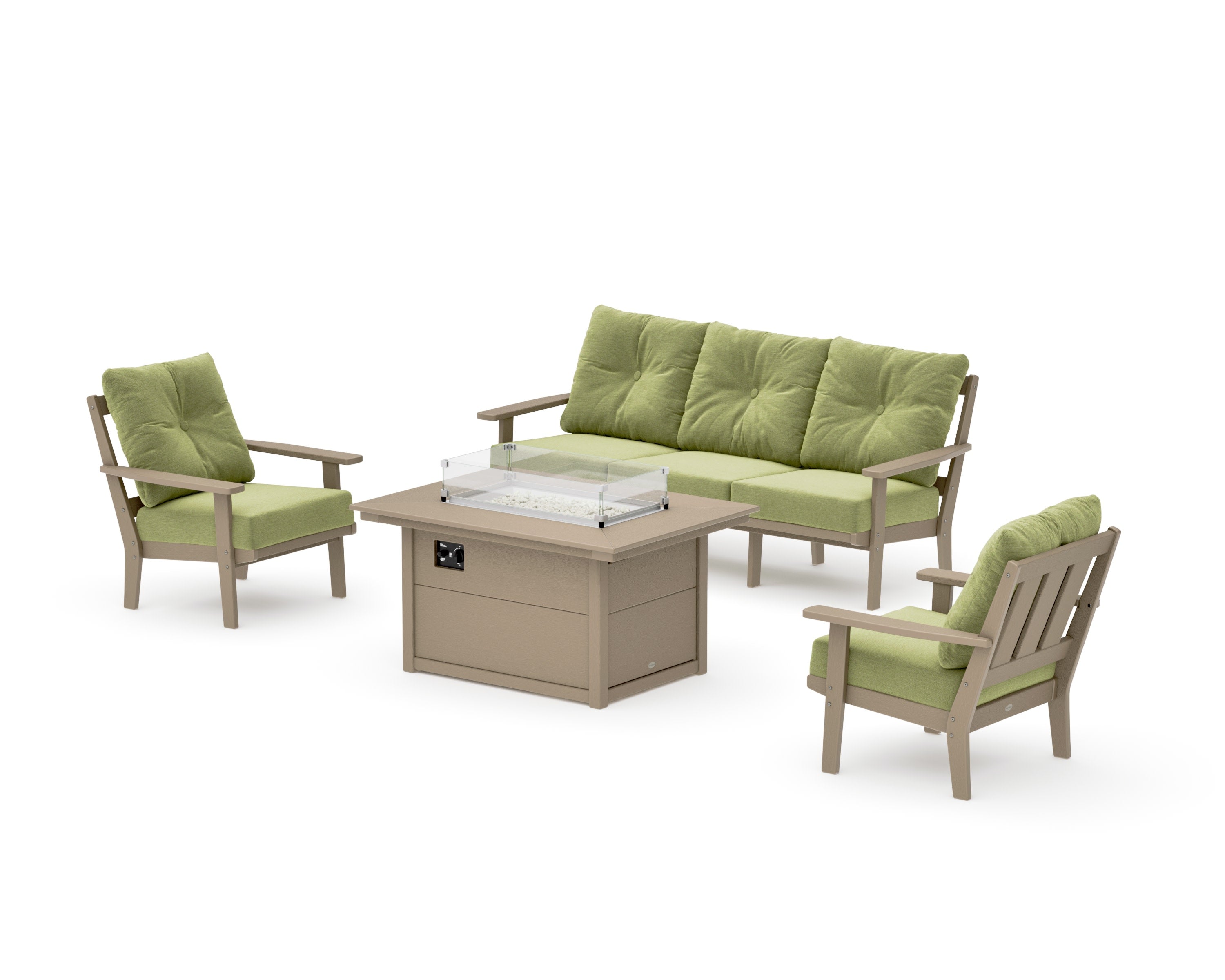 Oxford Deep Seating Fire Pit Table Set in Vintage Sahara / Chartreuse Boucle