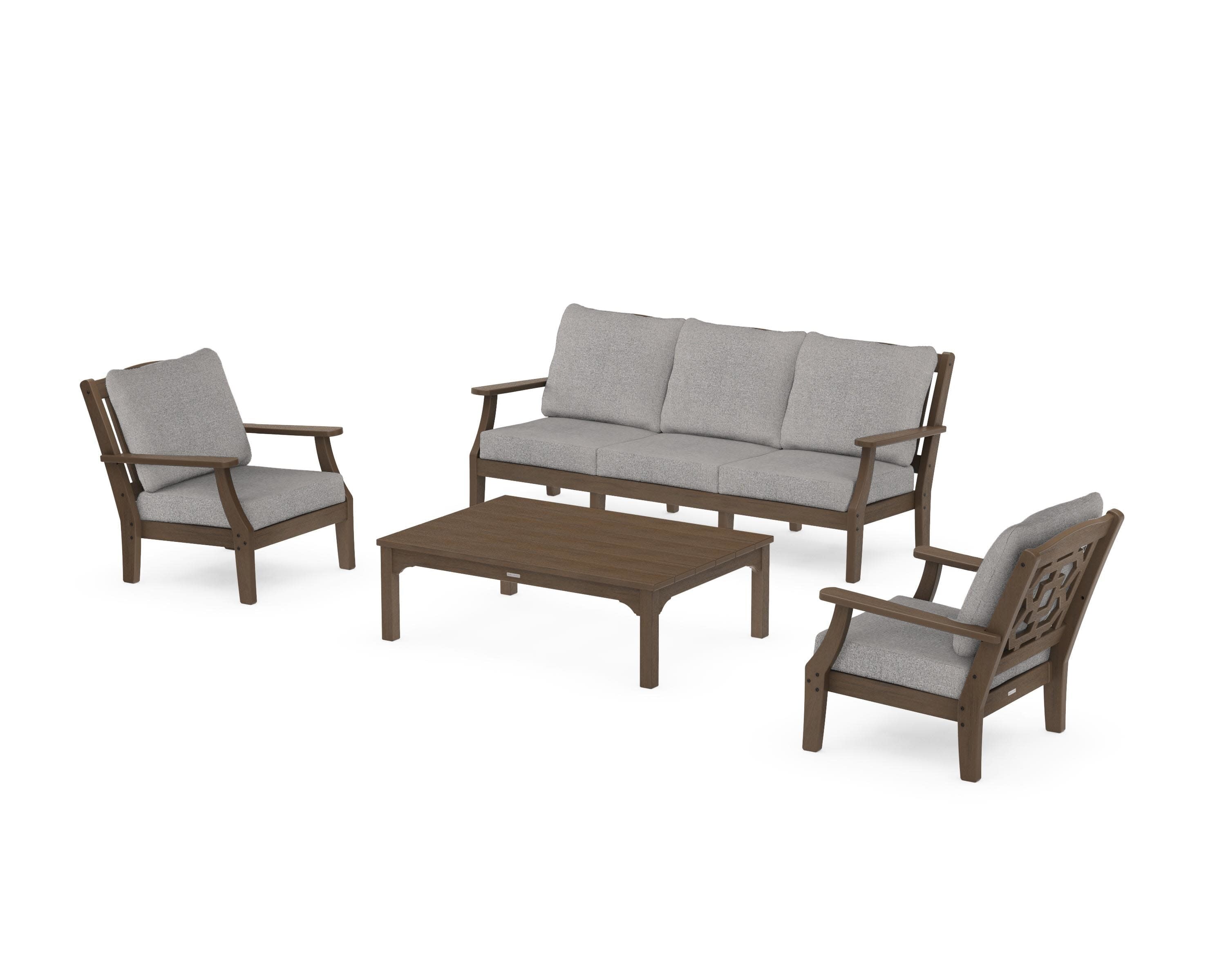 Chinoiserie 4-Piece Deep Seating Set with Sofa in Kona / Grey Mist