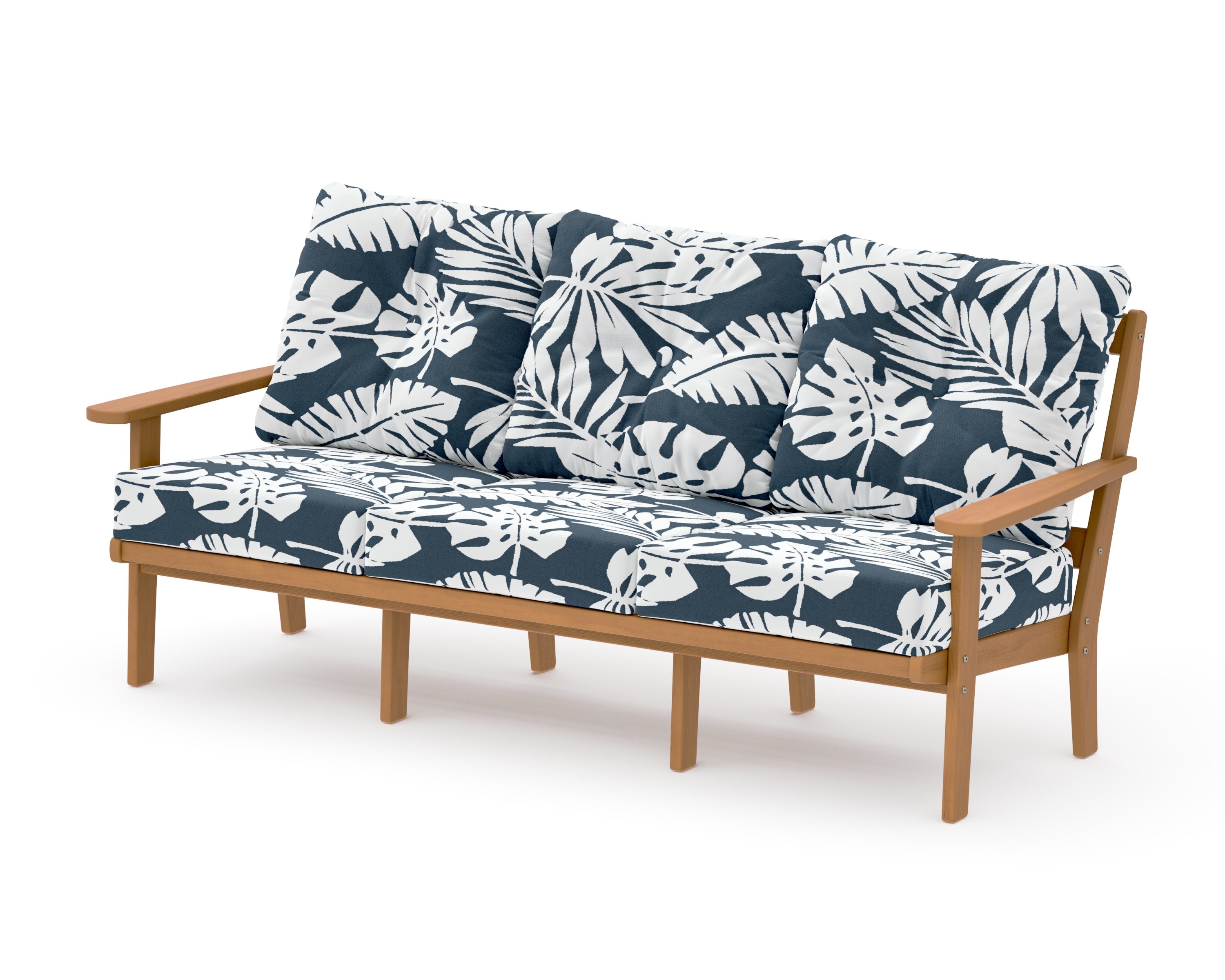Mission Deep Seating Sofa in Natural / Leaf Marine Indigo