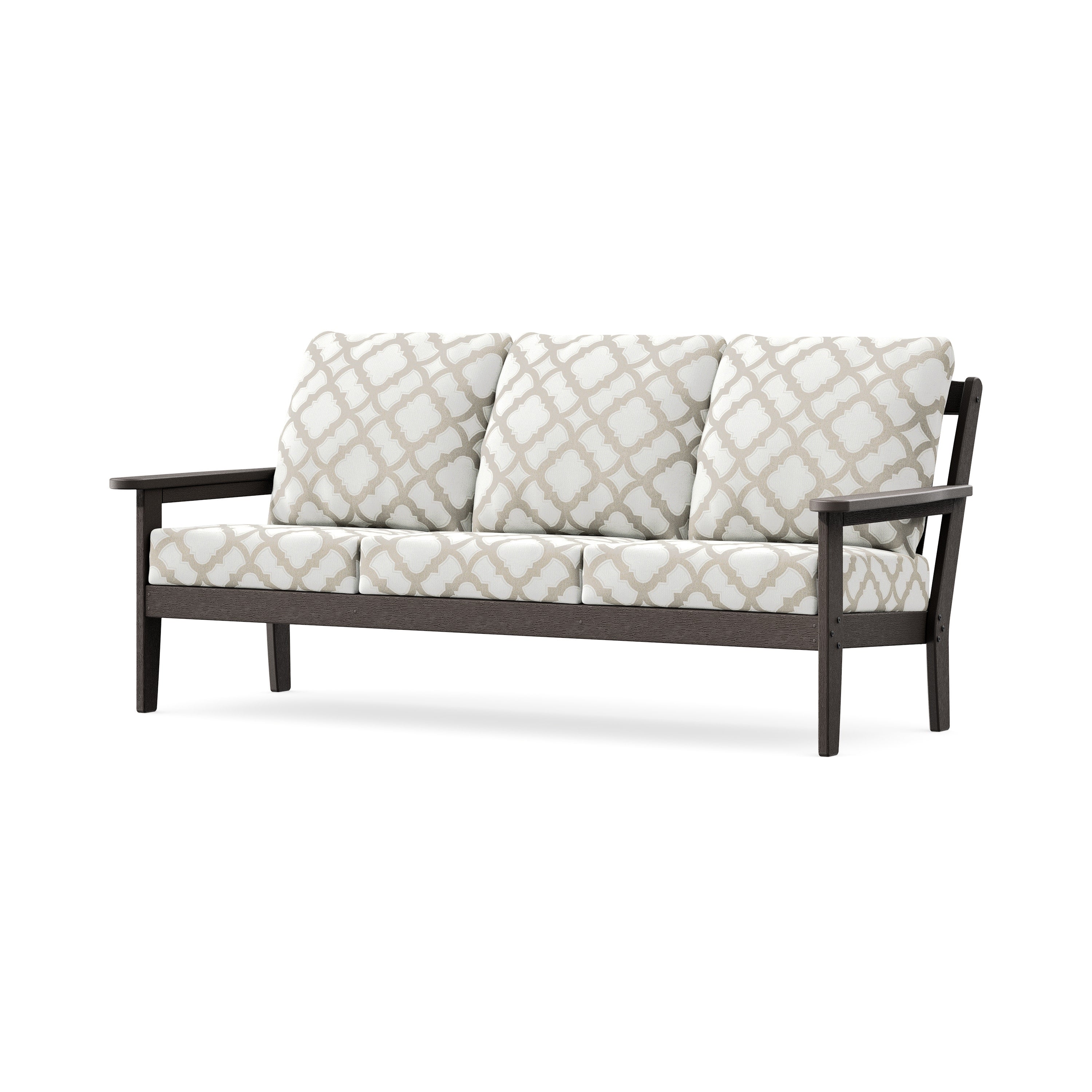 Cottage Deep Seating Sofa in Vintage Coffee / Trellis Dune Burlap