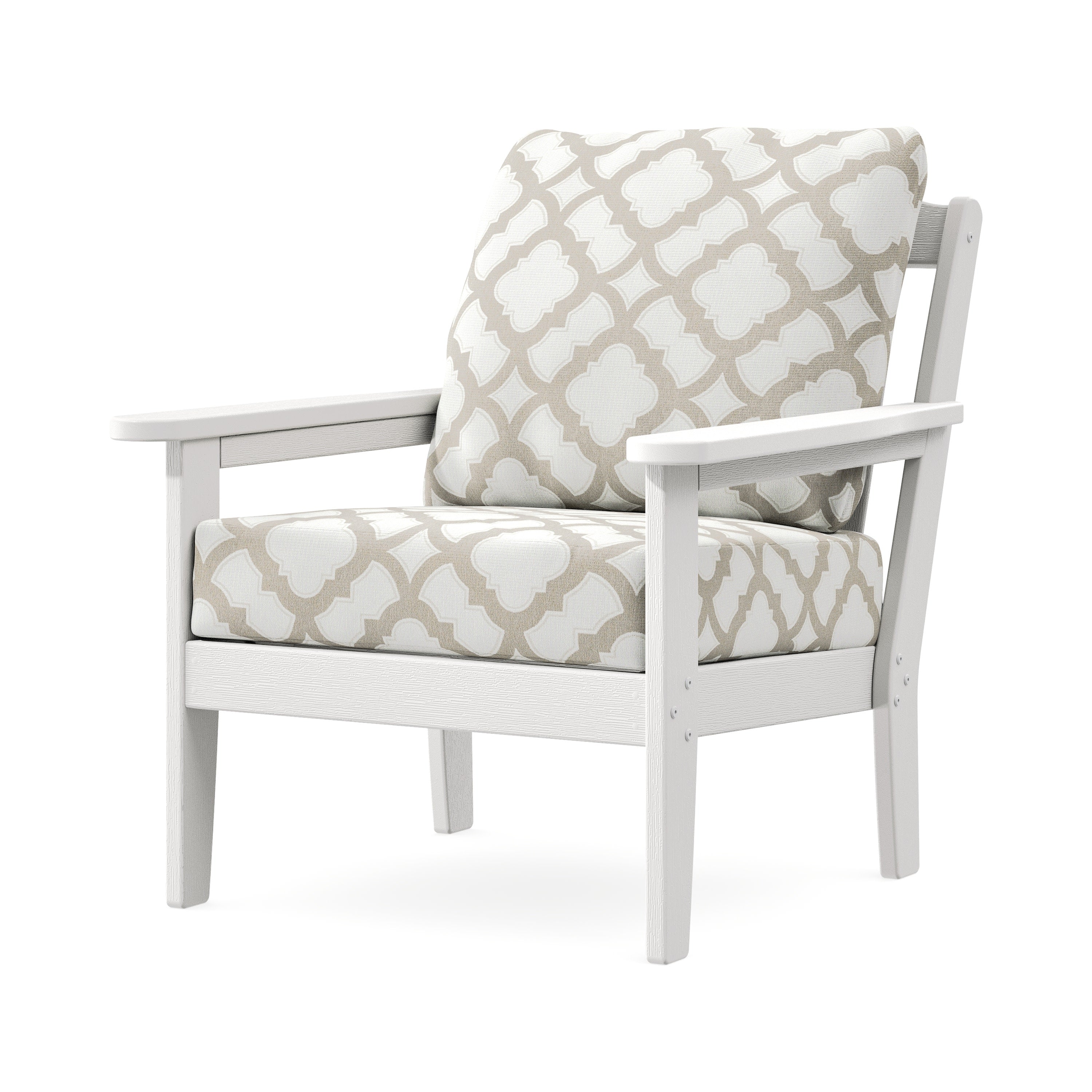 Cottage Deep Seating Chair in Vintage White / Trellis Dune Burlap