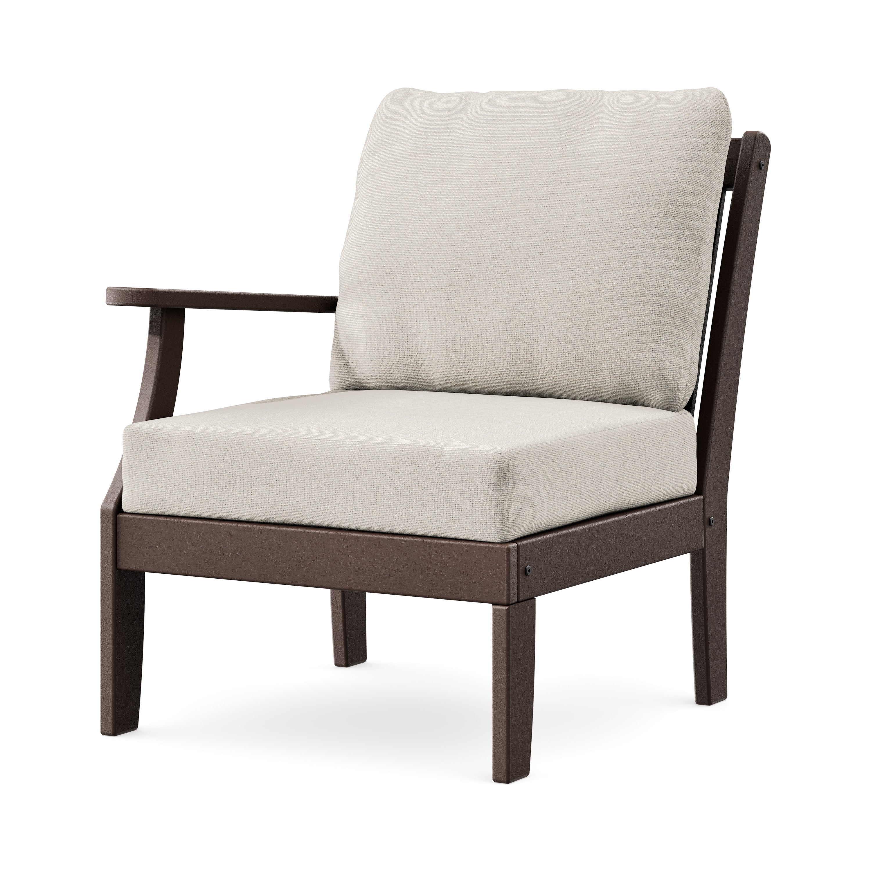 Braxton Modular Left Arm Chair in Mahogany / Dune Burlap