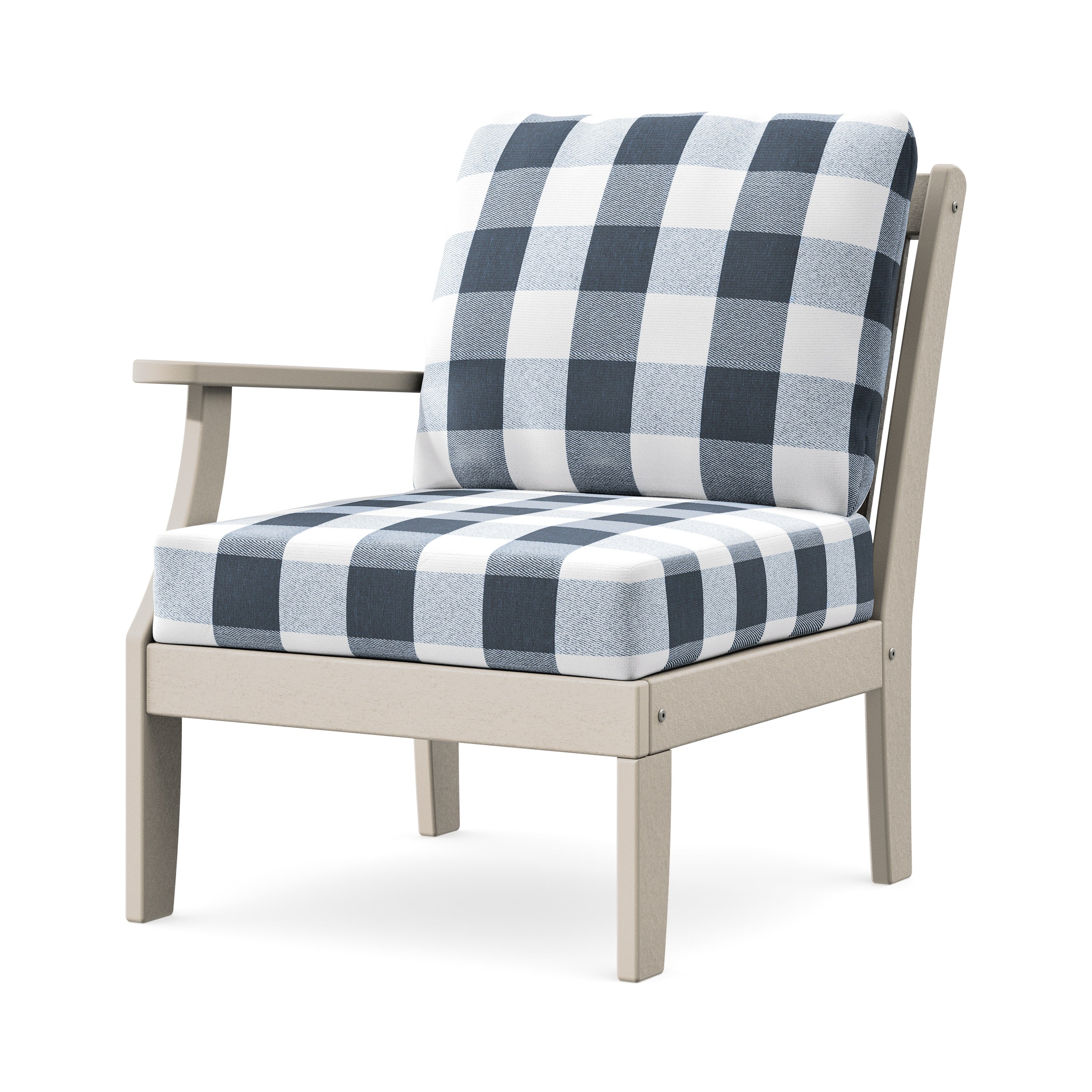 Braxton Modular Left Arm Chair in Sand / Buffalo Plaid Marine Indigo