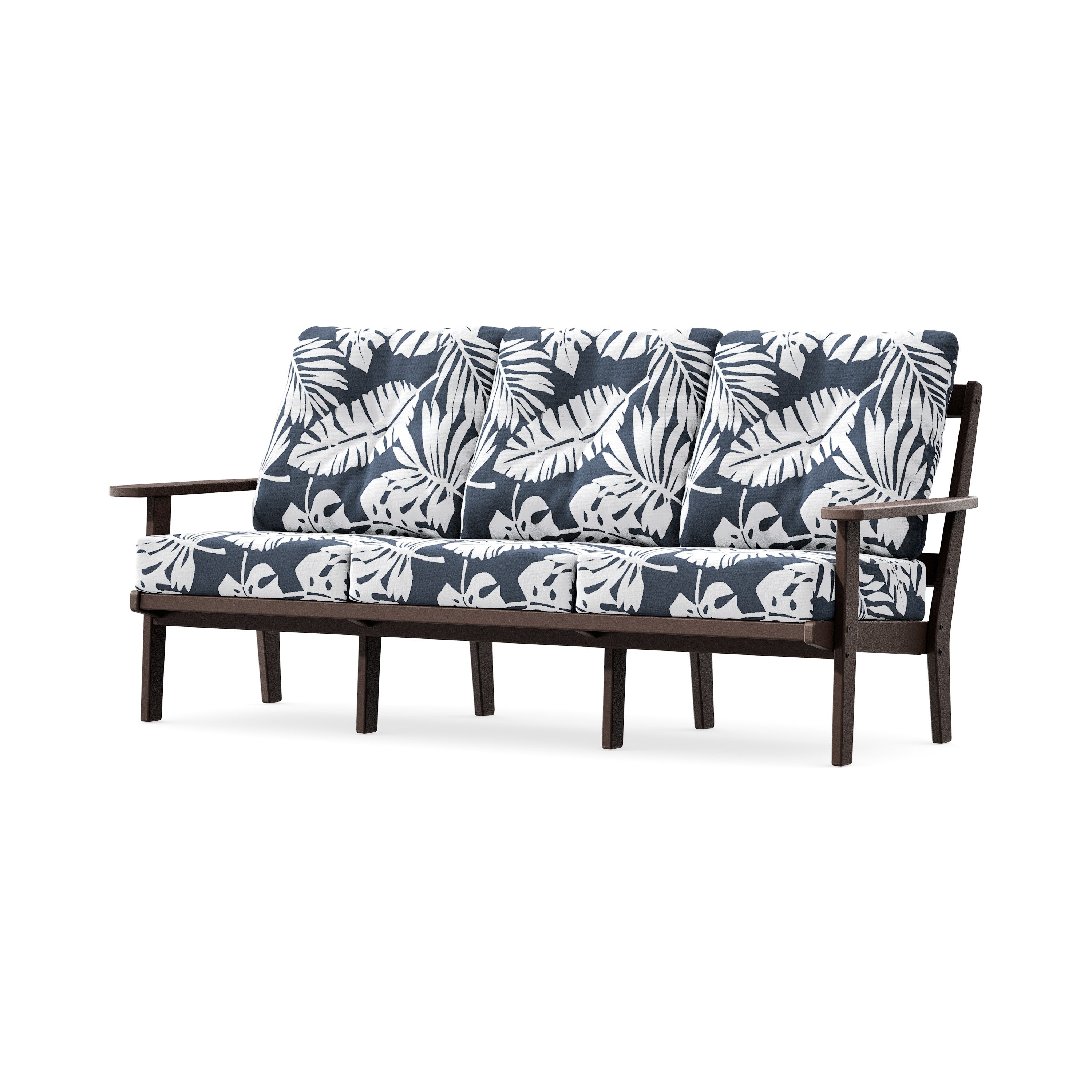 PrairieDeep Seating Sofa in Mahogany / Leaf Marine Indigo
