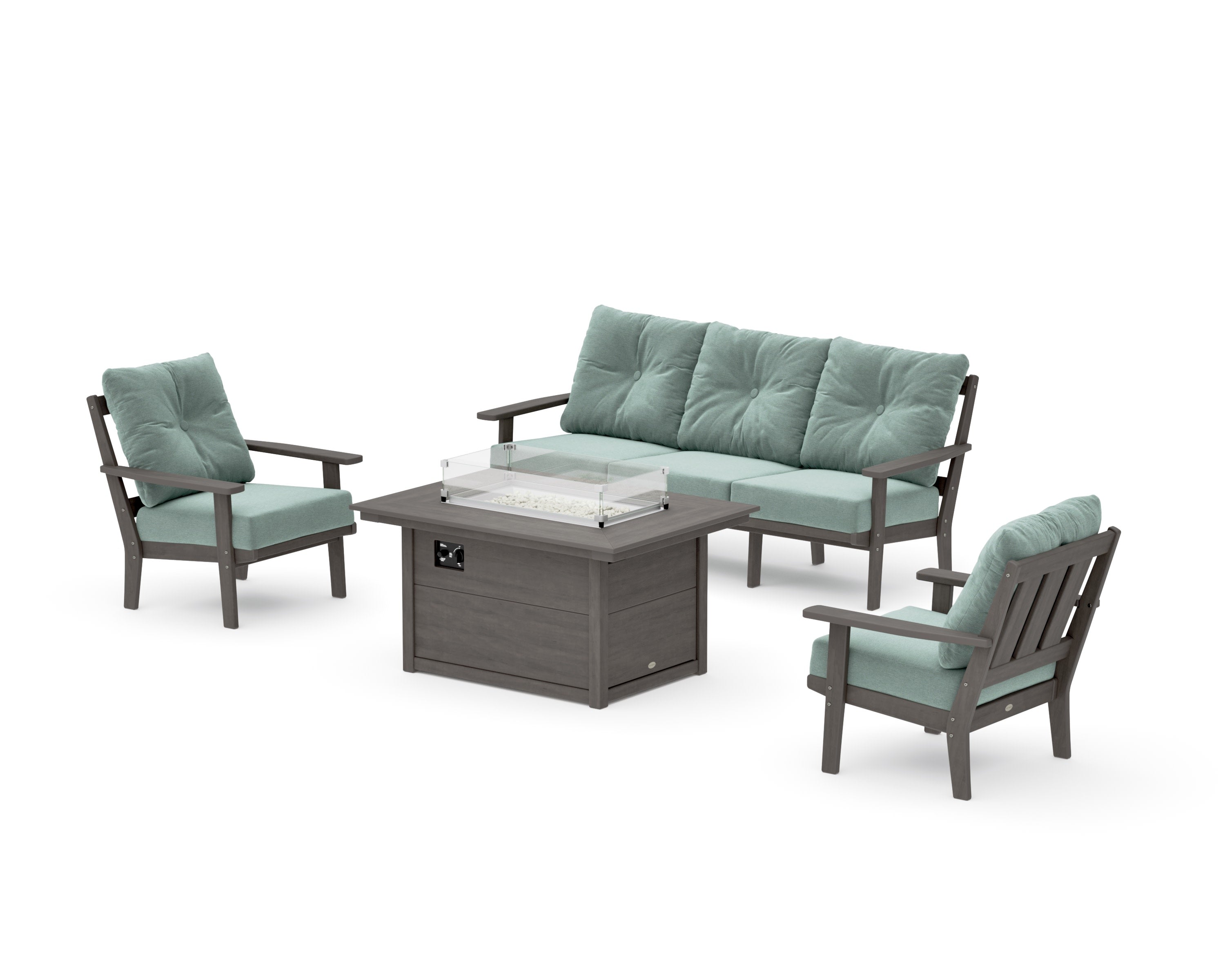 Oxford Deep Seating Fire Pit Table Set in Driftwood / Glacier Spa