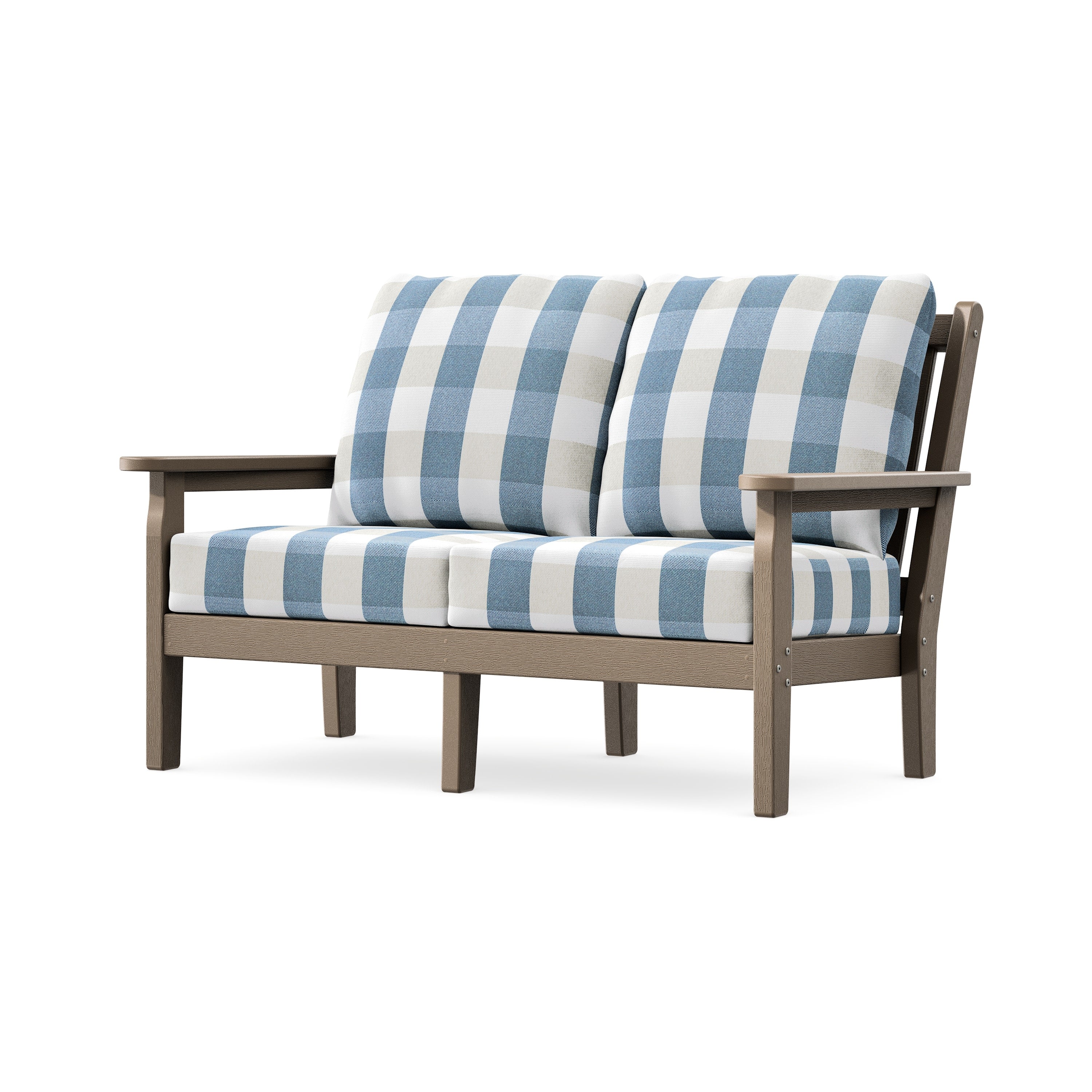 Chippendale Deep Seating Loveseat in Vintage Sahara / Buffalo Plaid Sky Blue