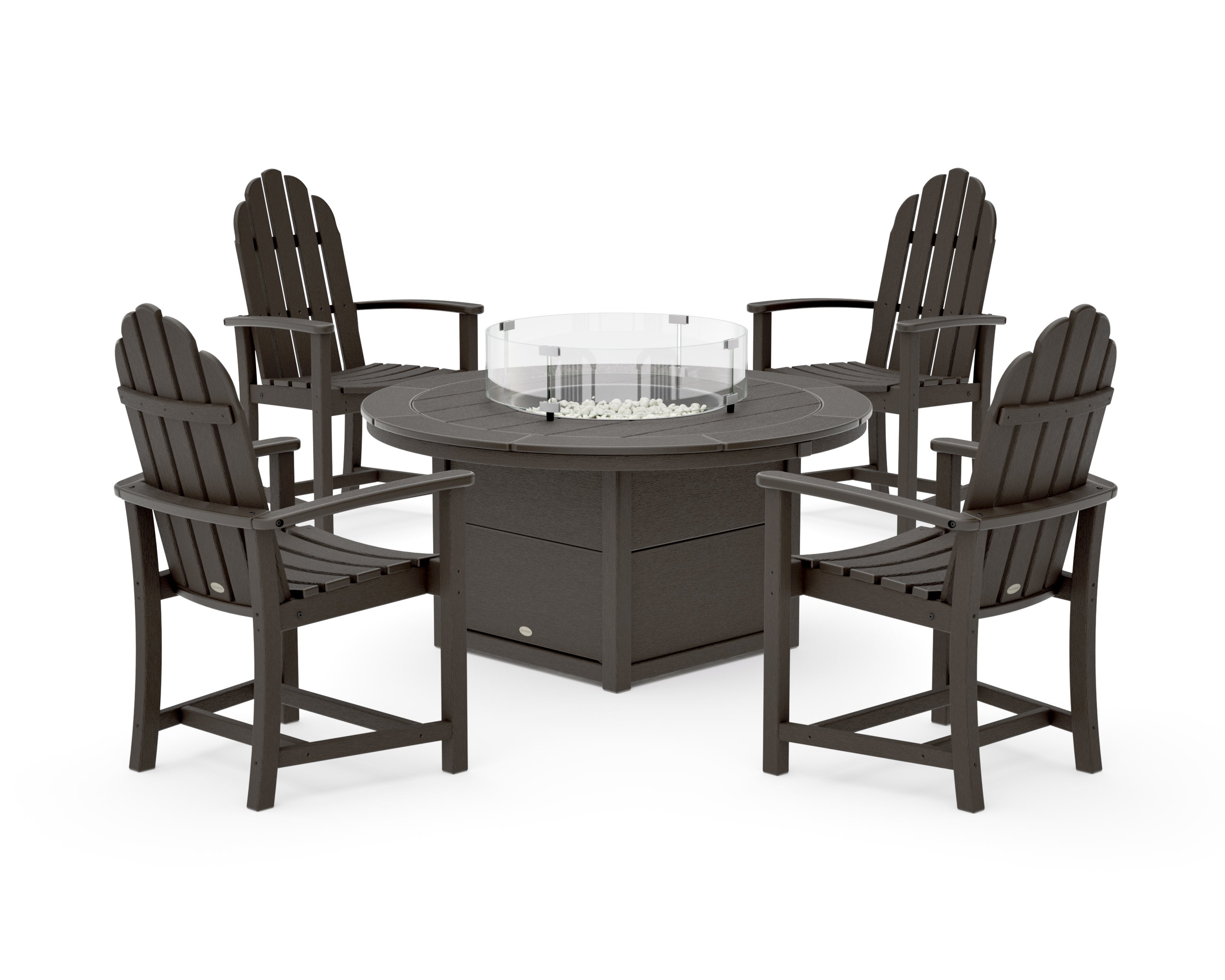 Classic 4-Piece Upright Adirondack Conversation Set with Fire Pit Table in Vintage Coffee
