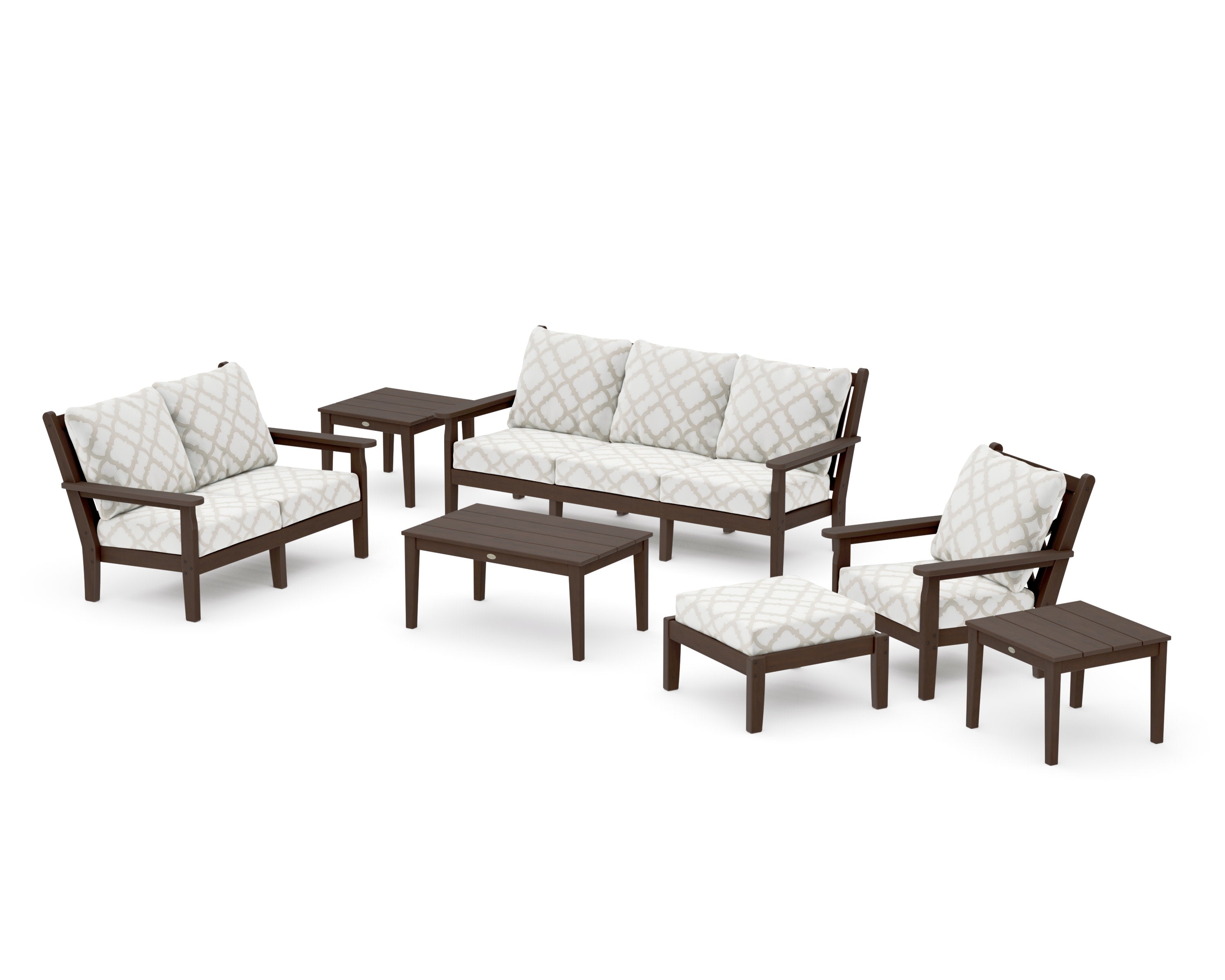 Chippendale 7-Piece Deep Seating Set in Kona / Trellis Dune Burlap