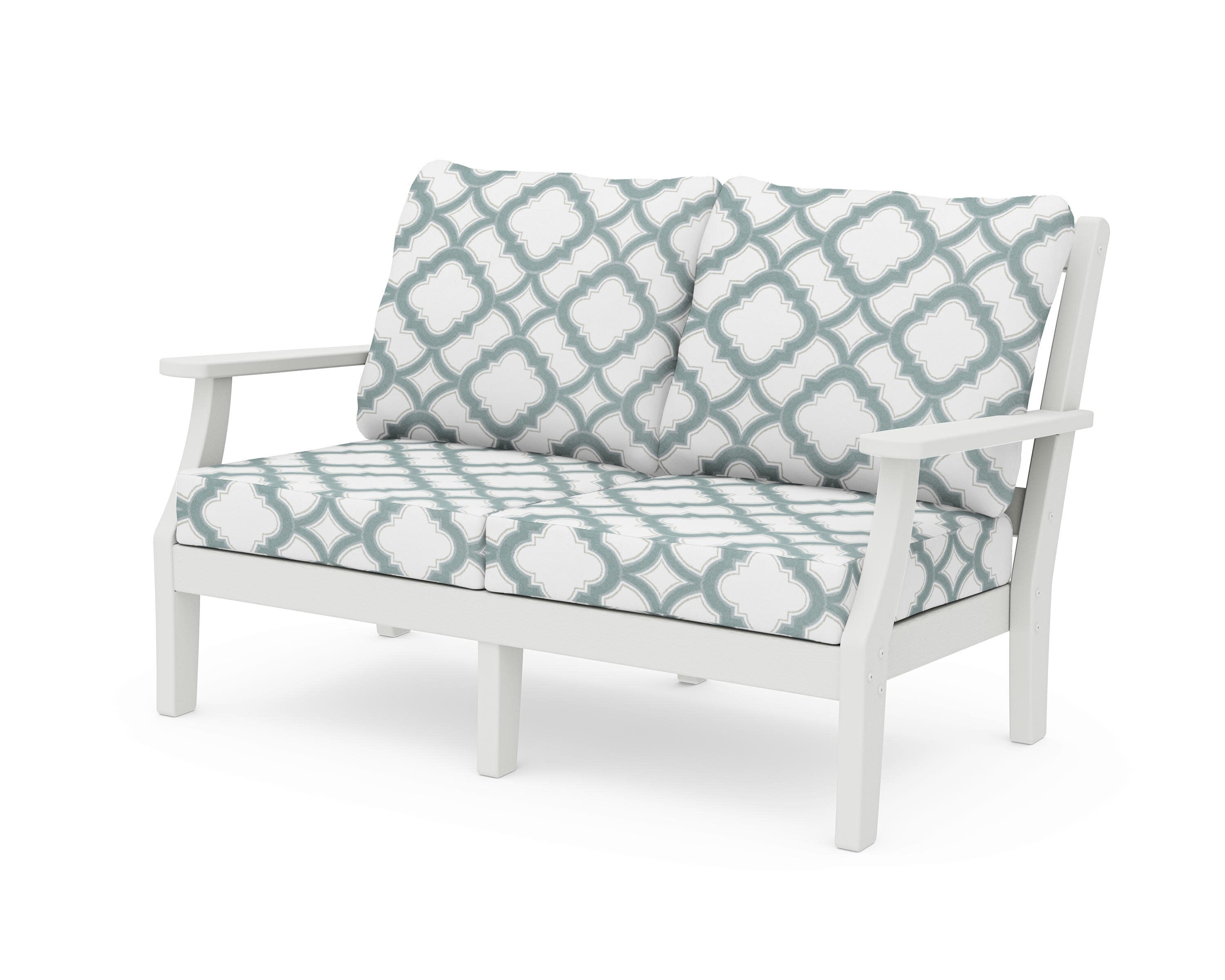 Chinoiserie Deep Seating Loveseat in Vintage White / Trellis Glacier Spa