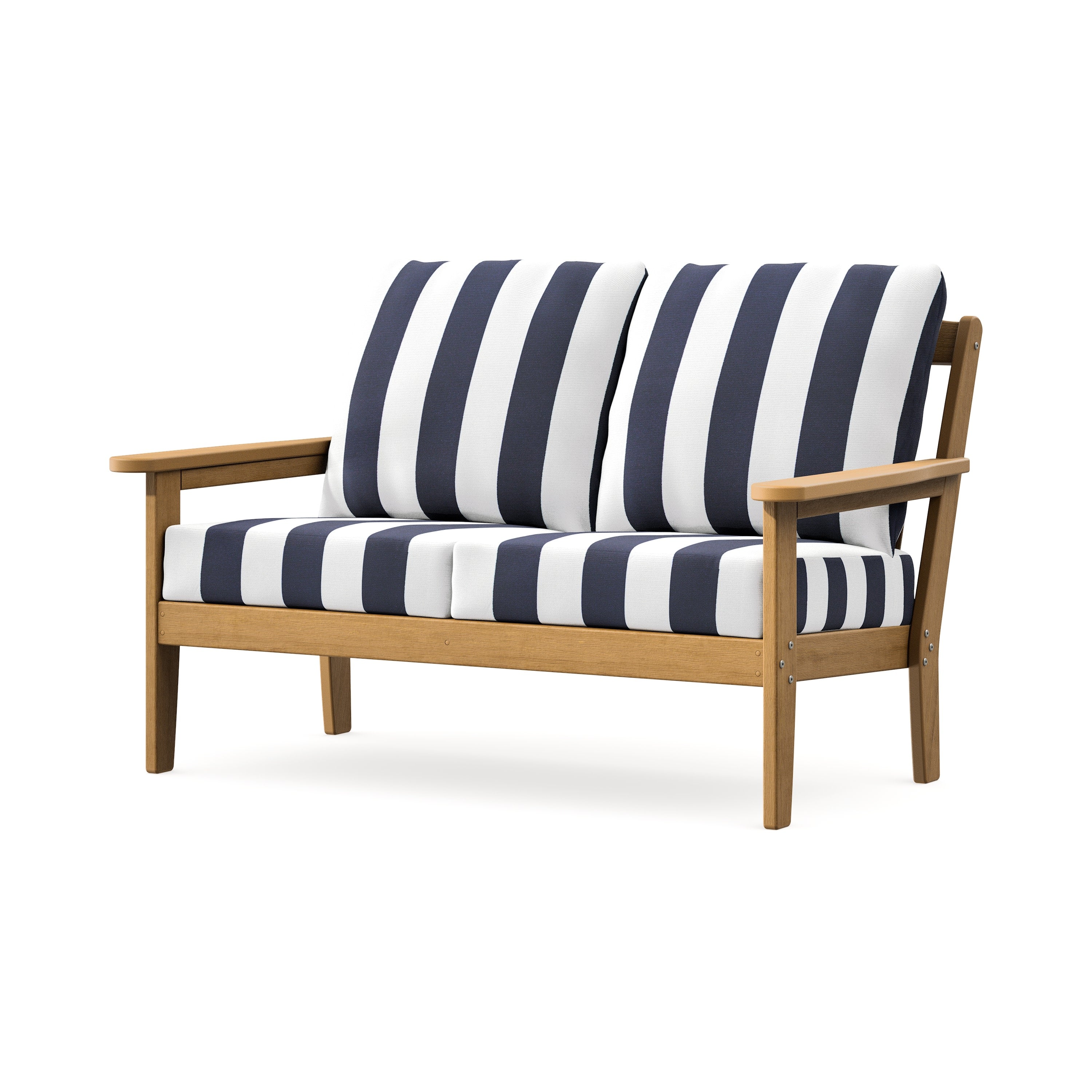 Cottage Deep Seating Loveseat in Natural / Cabana Stripe Navy