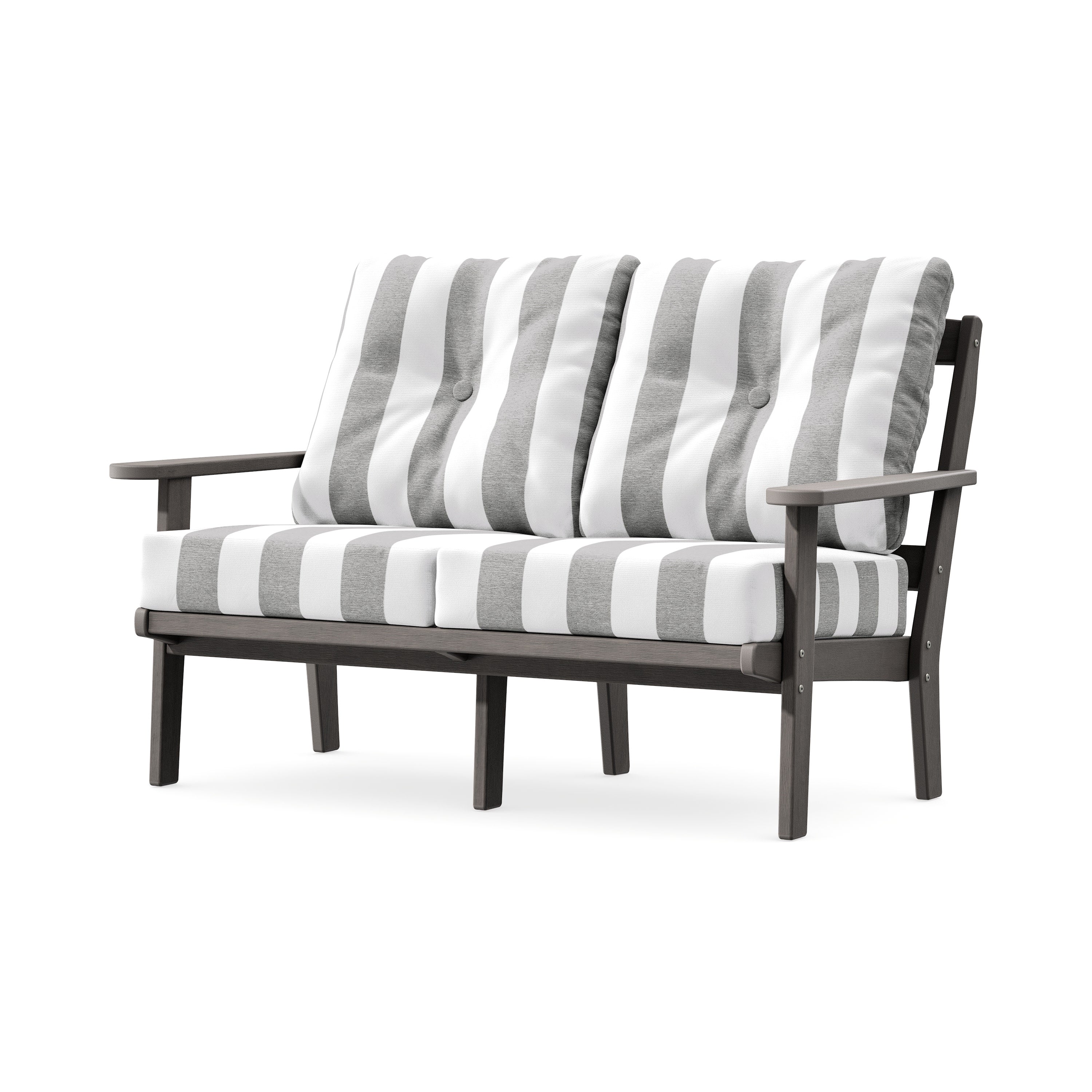 Mission Deep SeatingLoveseat in Driftwood / Cabana Stripe Grey Mist