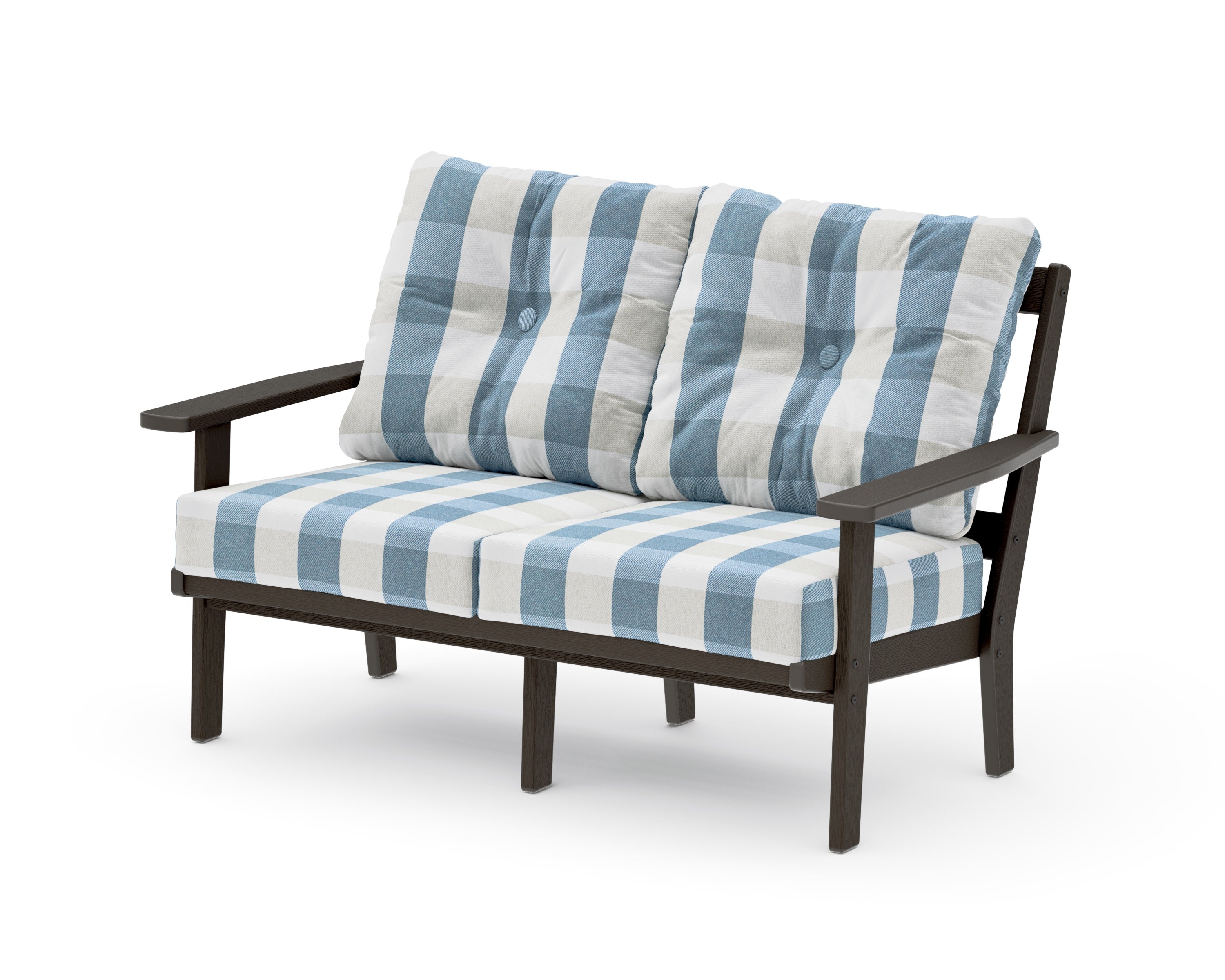 Oxford Deep SeatingLoveseat in Vintage Coffee / Buffalo Plaid Sky Blue