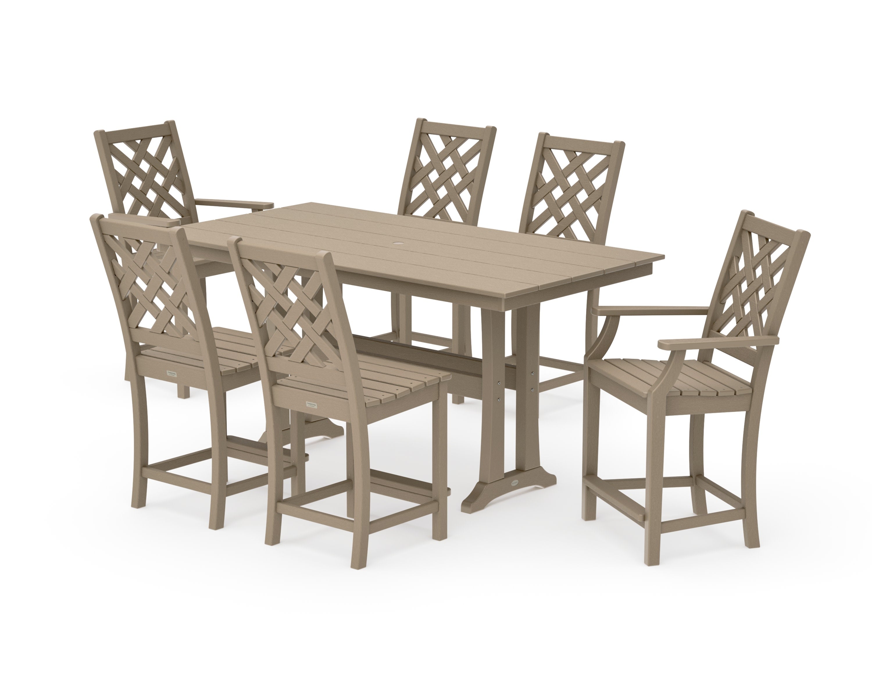 Wovendale 7-Piece Farmhouse Counter Set with Trestle Legs in Vintage Sahara