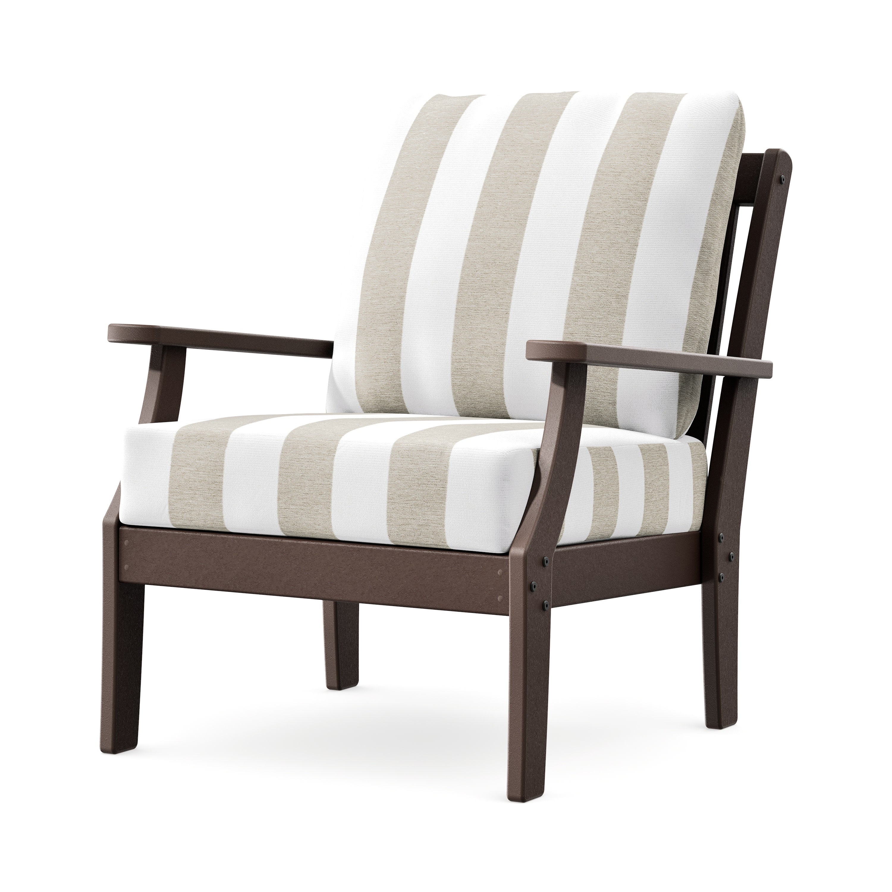 Braxton Deep Seating Chair in Mahogany / Cabana Stripe Dune Burlap