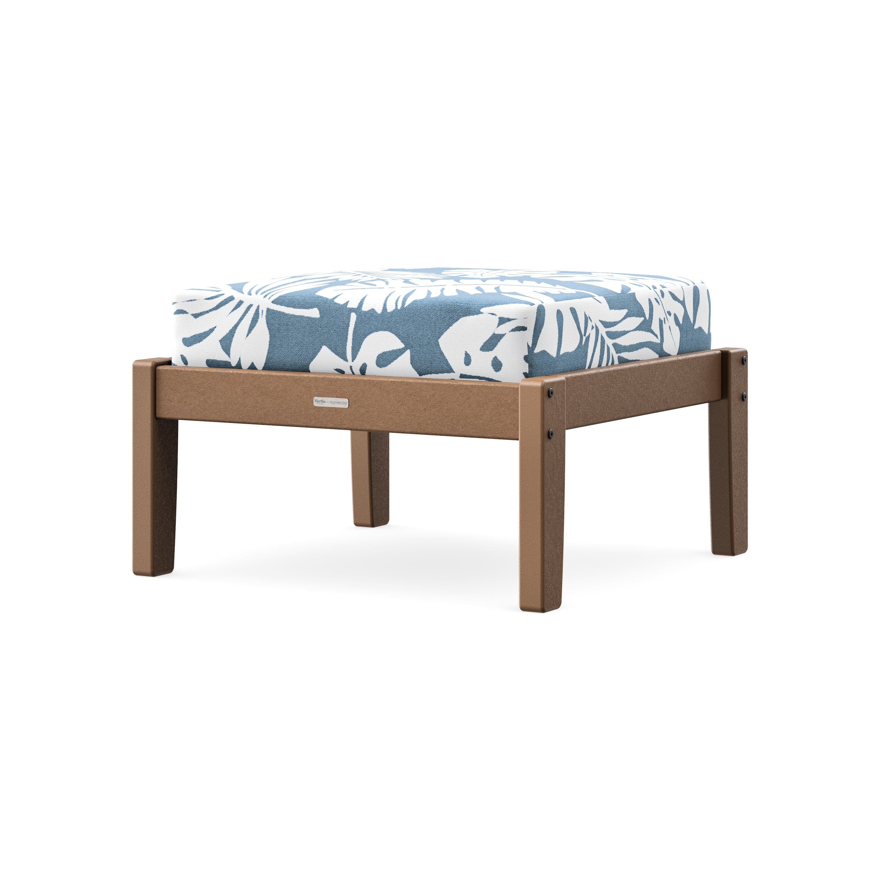 Chinoiserie Deep Seating Ottoman in Teak / Leaf Sky Blue