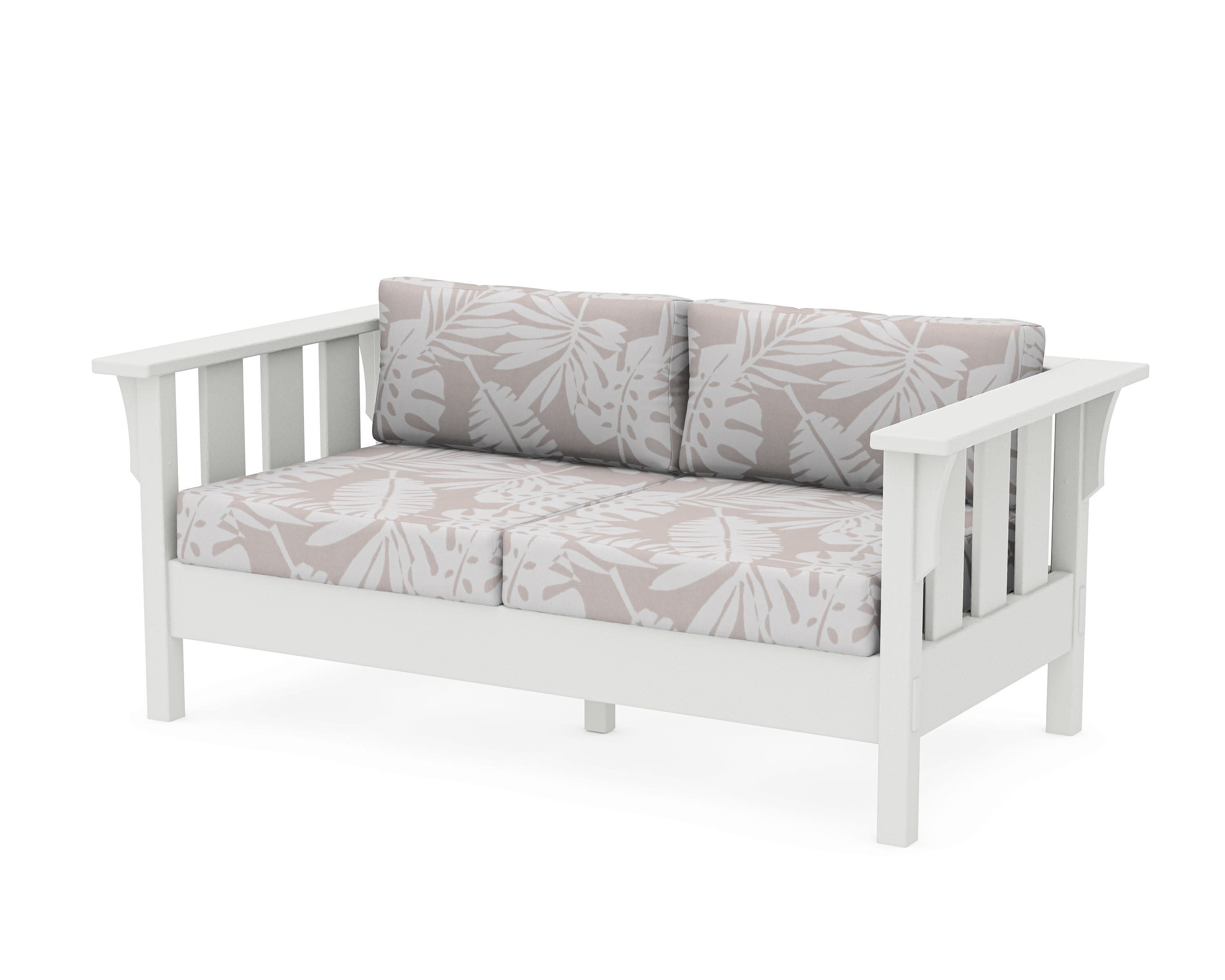 Acadia Deep Seating Loveseat in Vintage White / Leaf Dune Burlap