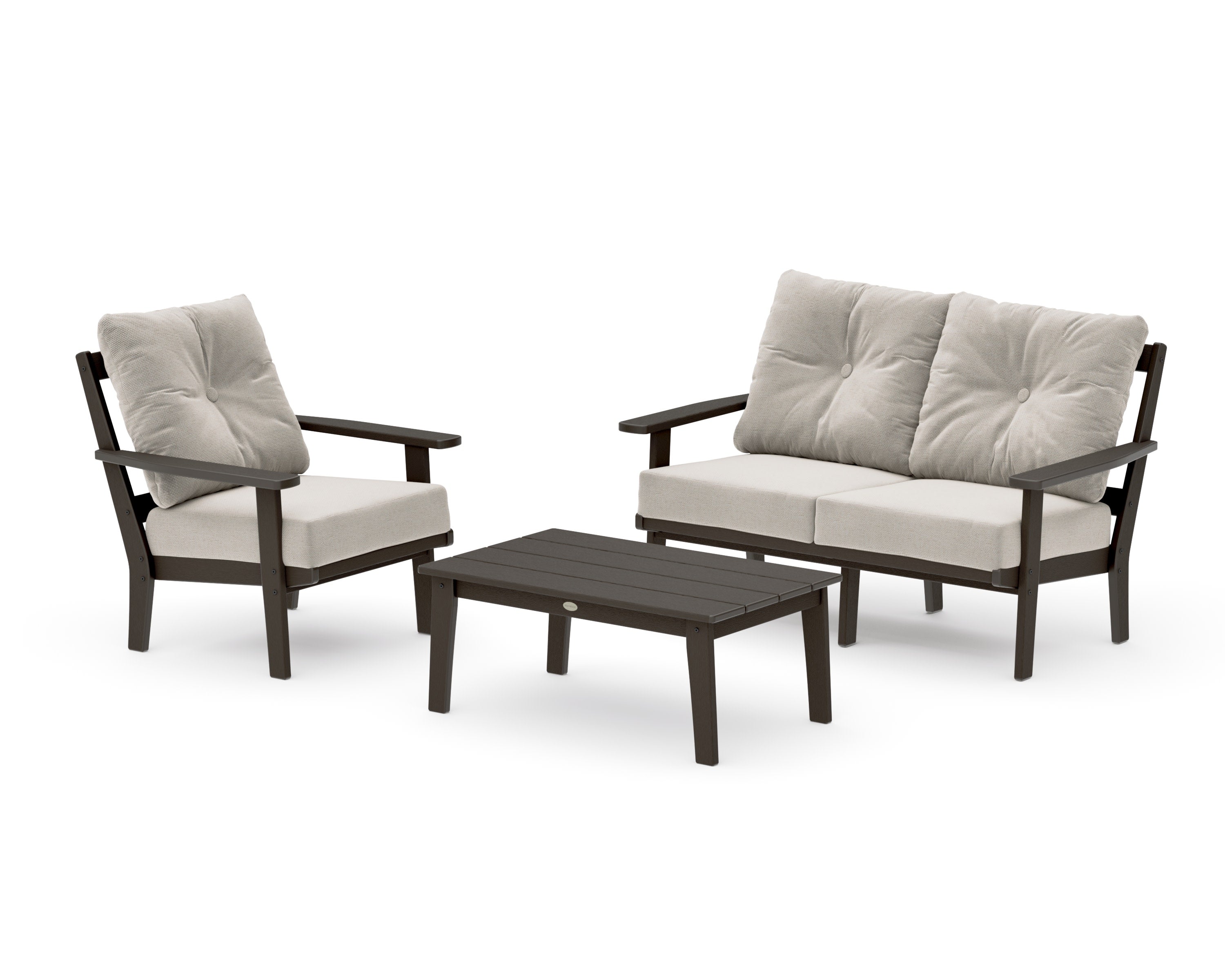 Oxford 3-Piece Deep Seating Set with Loveseat in Vintage Coffee / Dune Burlap