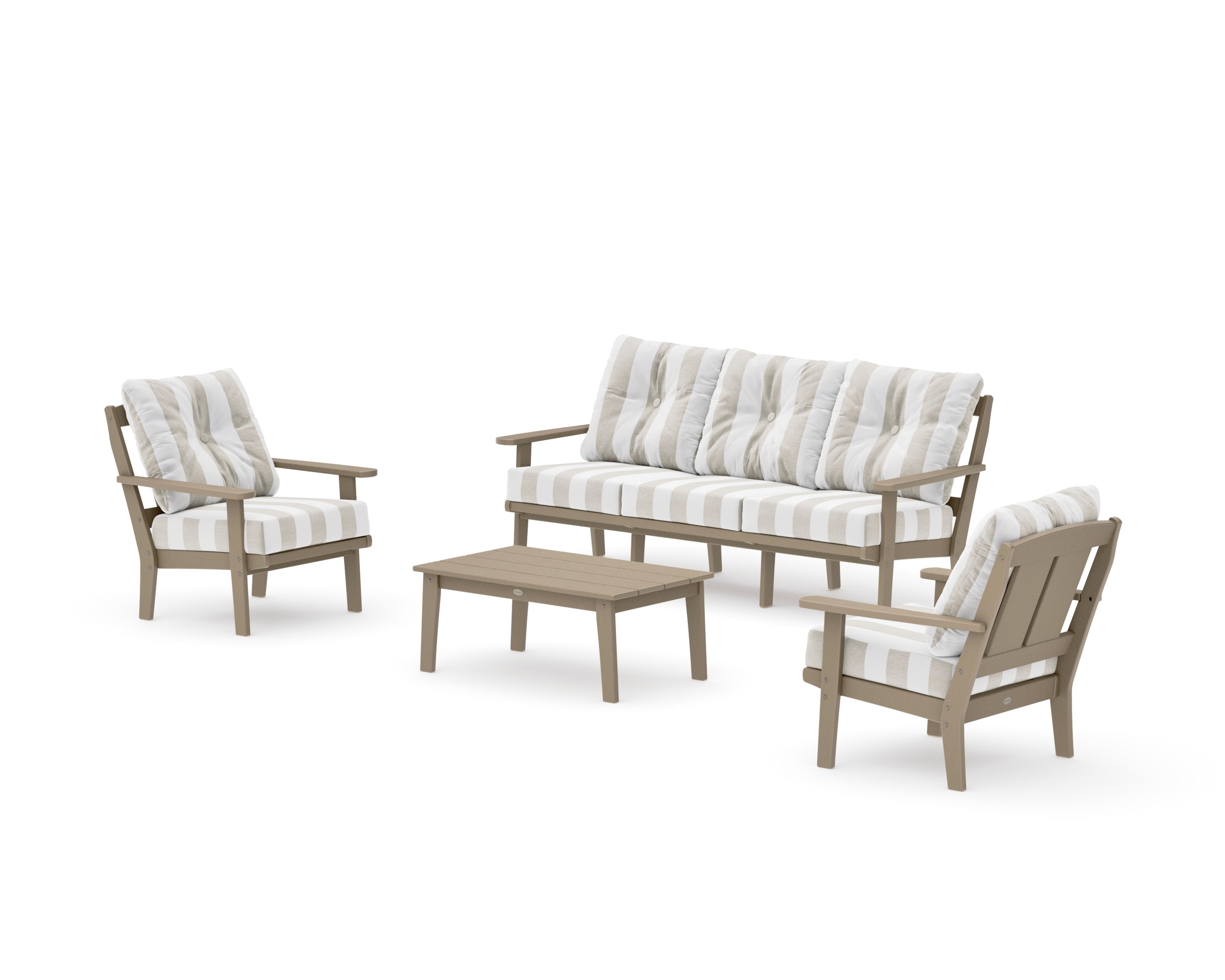 Mission 4-Piece Deep Seating Set with Sofa in Vintage Sahara / Cabana Stripe Dune Burlap