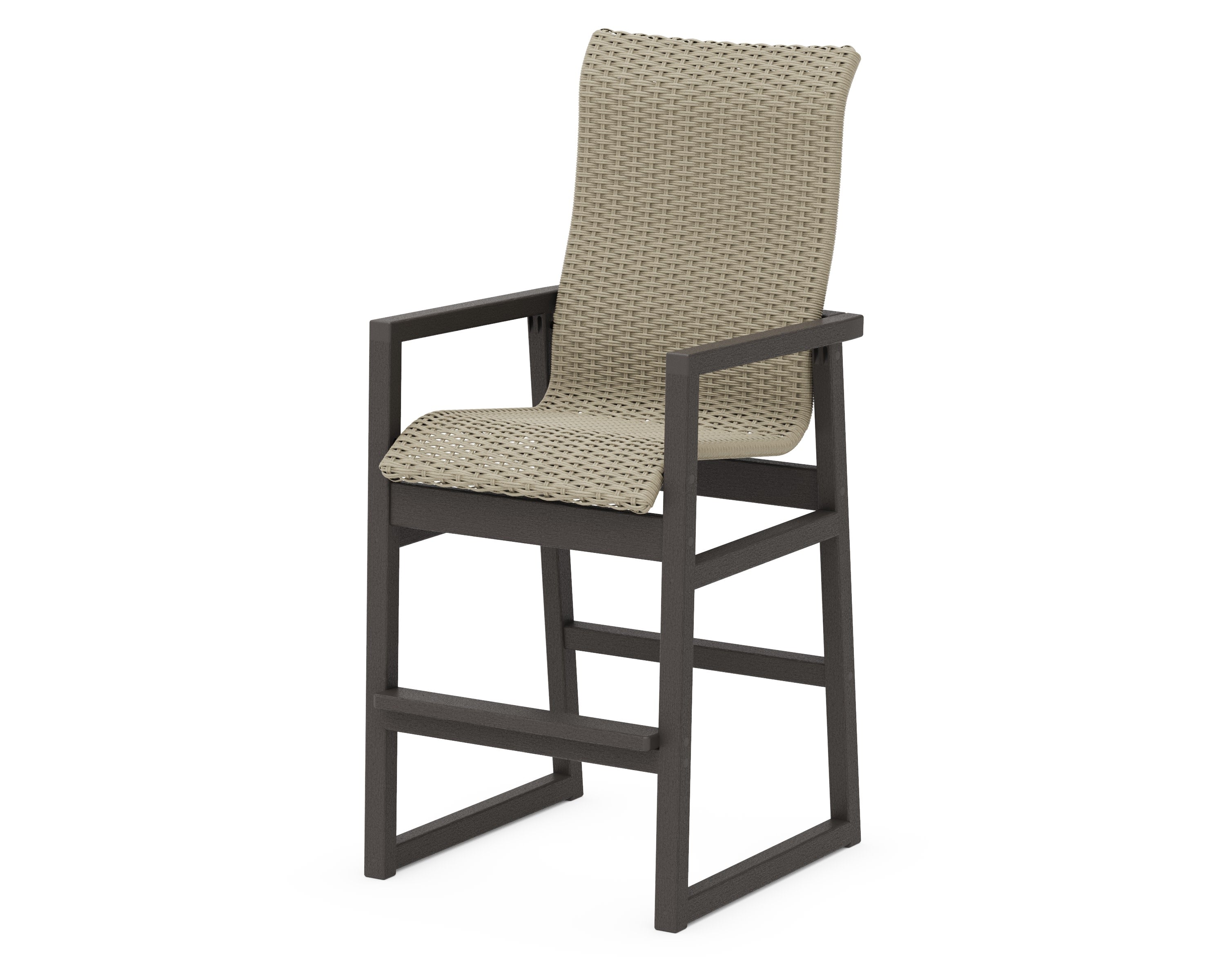 EDGE Woven High-Back Bar Arm Chair in Vintage Coffee / Dune Grass
