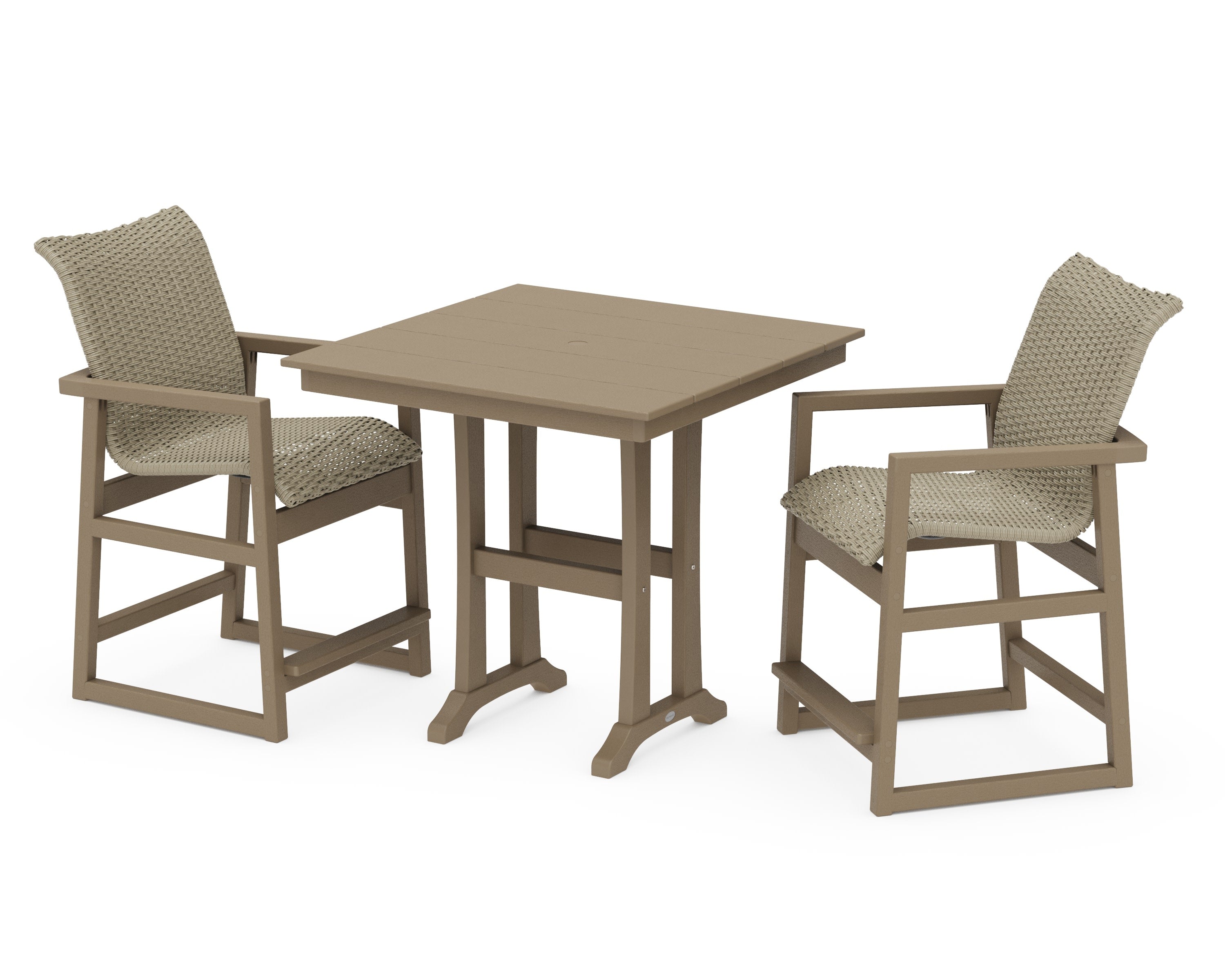 EDGE Woven 3-Piece Farmhouse Counter Set with Trestle Legs in Vintage Sahara / Dune Grass