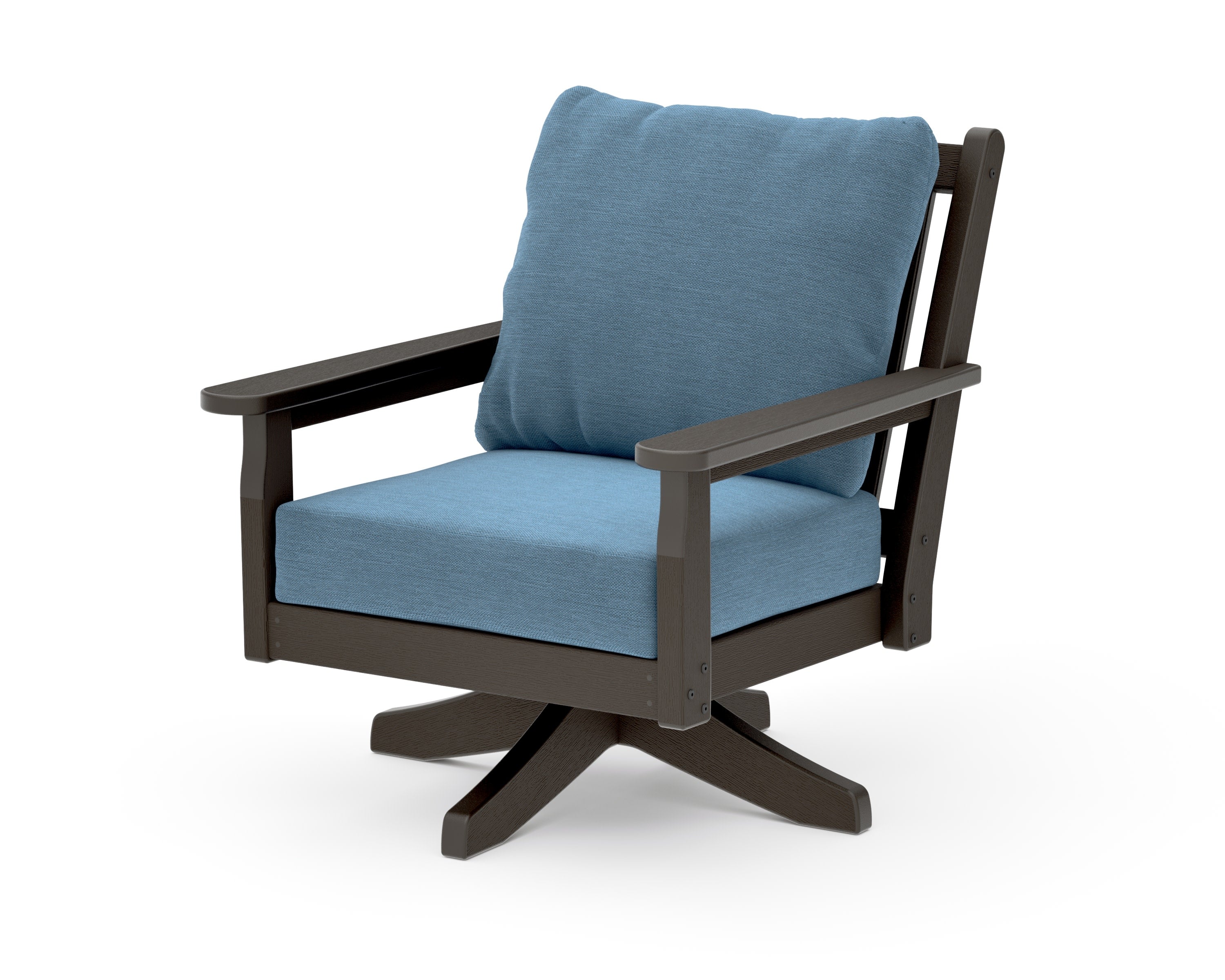 Chippendale Deep Seating Swivel Chair in Vintage Coffee / Sky Blue