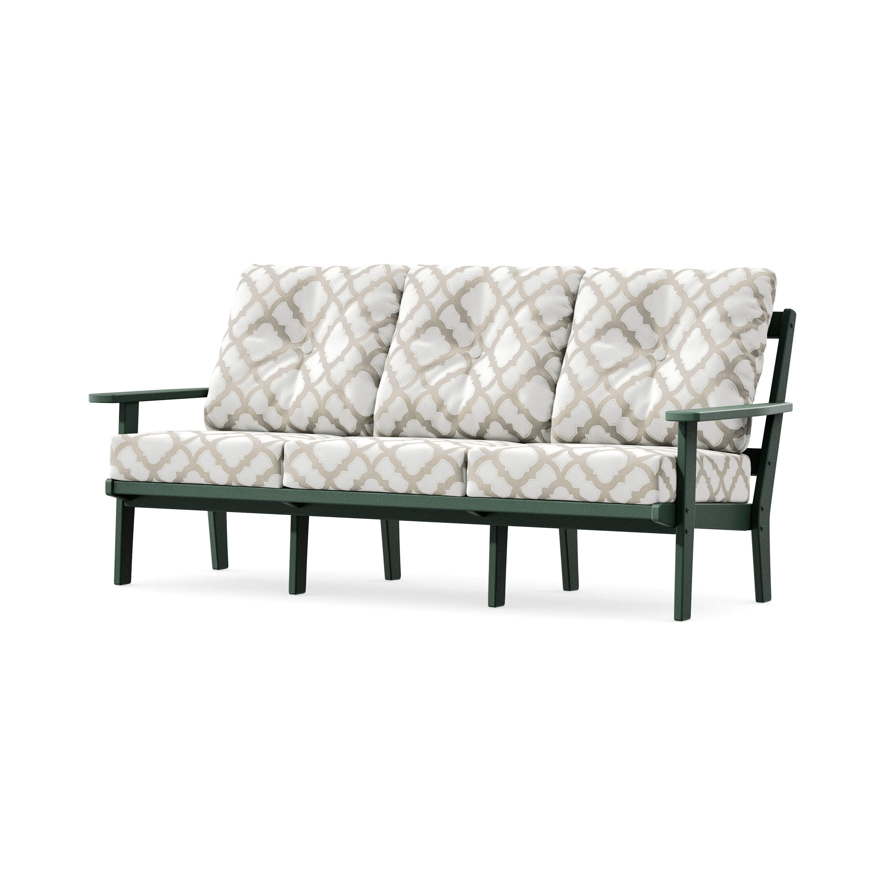 Oxford Deep Seating Sofa in Green / Trellis Dune Burlap