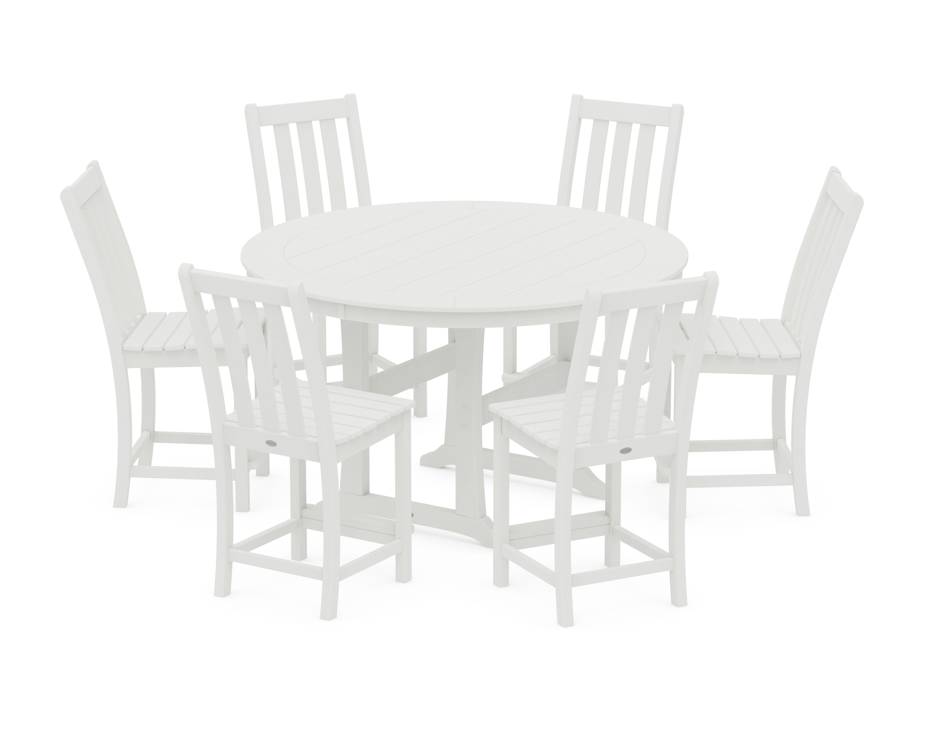 Vineyard 7-Piece Side Chair Round Counter Set in Vintage White