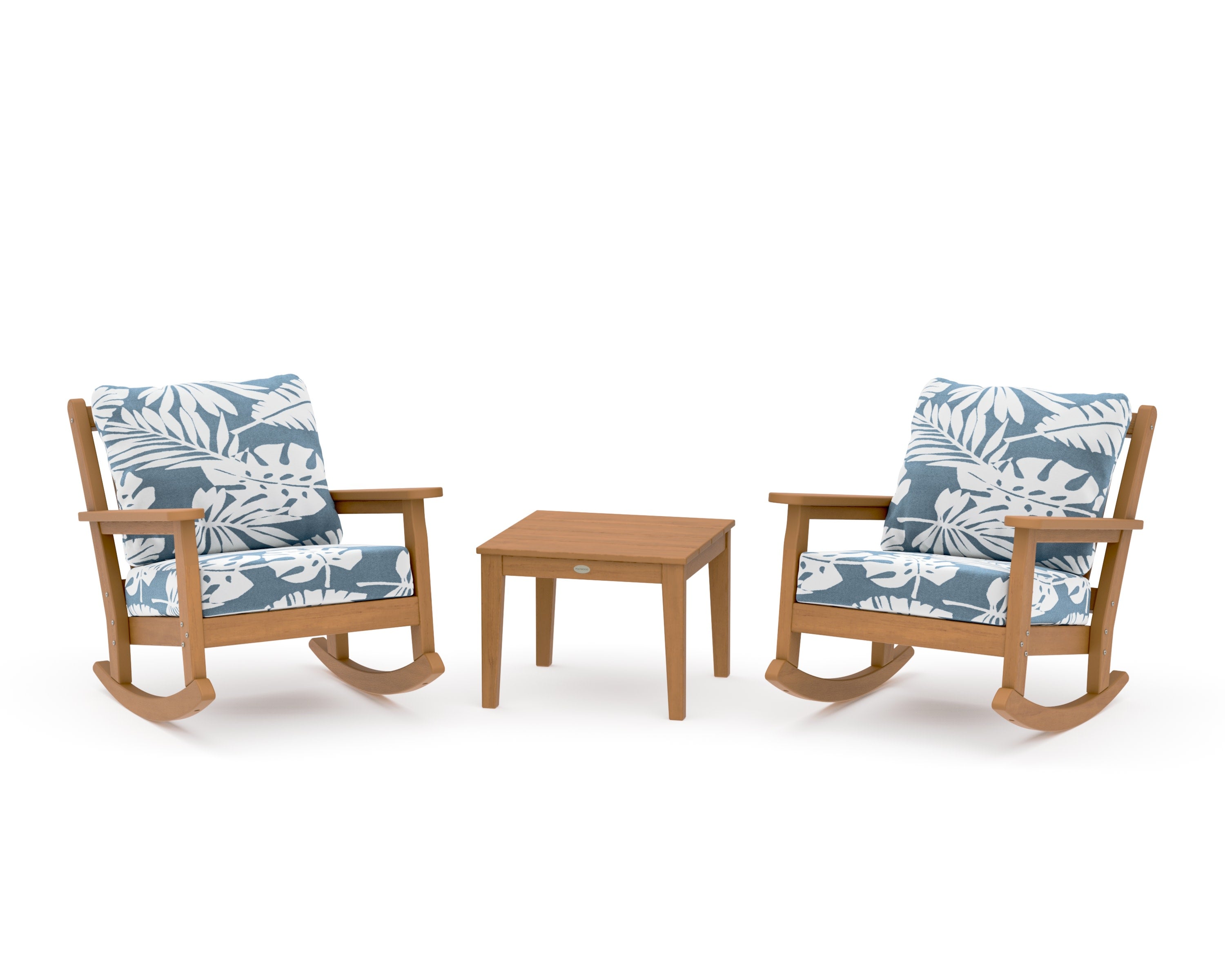 Chippendale 3-Piece Deep Seating Rocker Set in Natural / Leaf Sky Blue