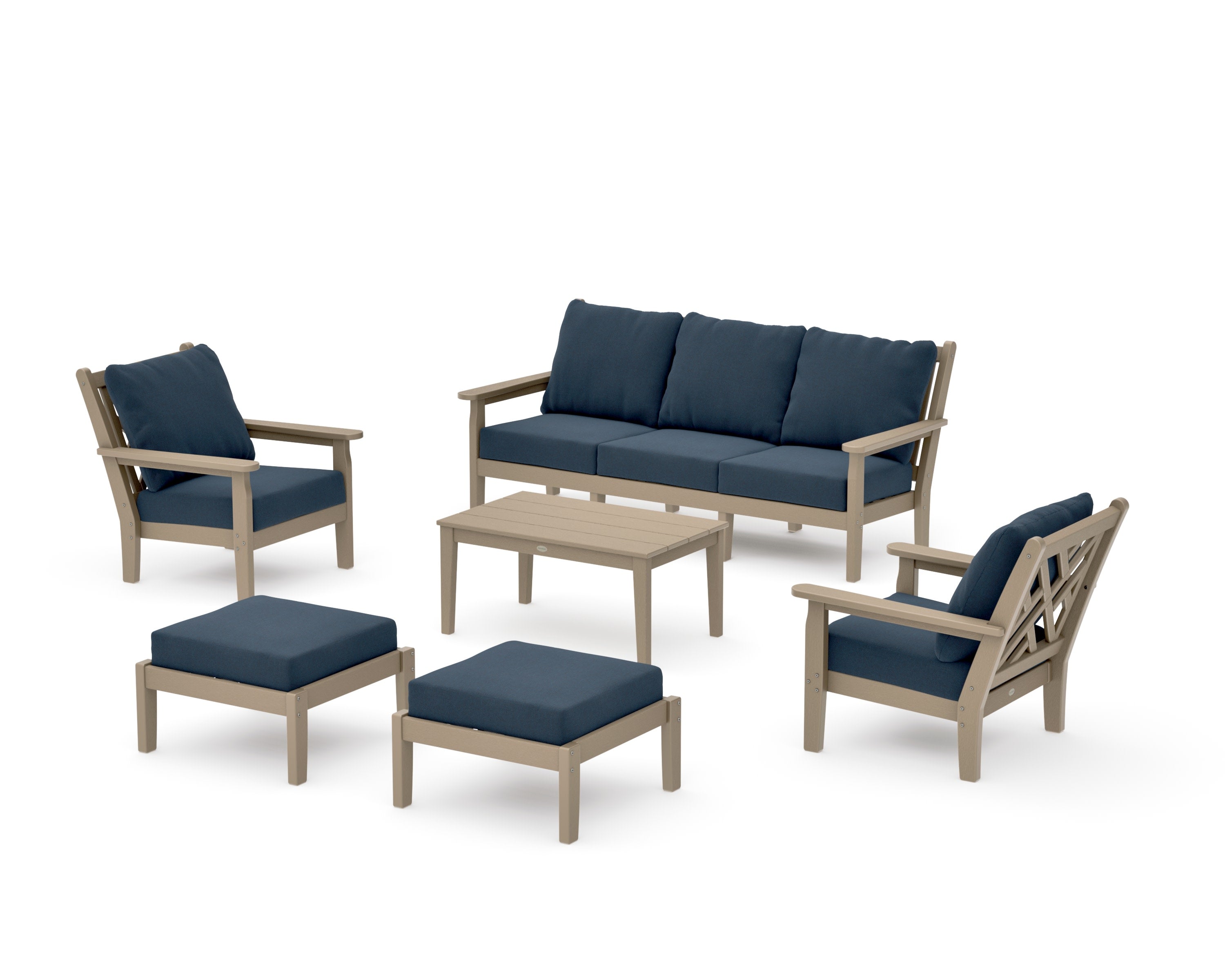 Chippendale 6-Piece Lounge Sofa Set in Vintage Sahara / Marine Indigo
