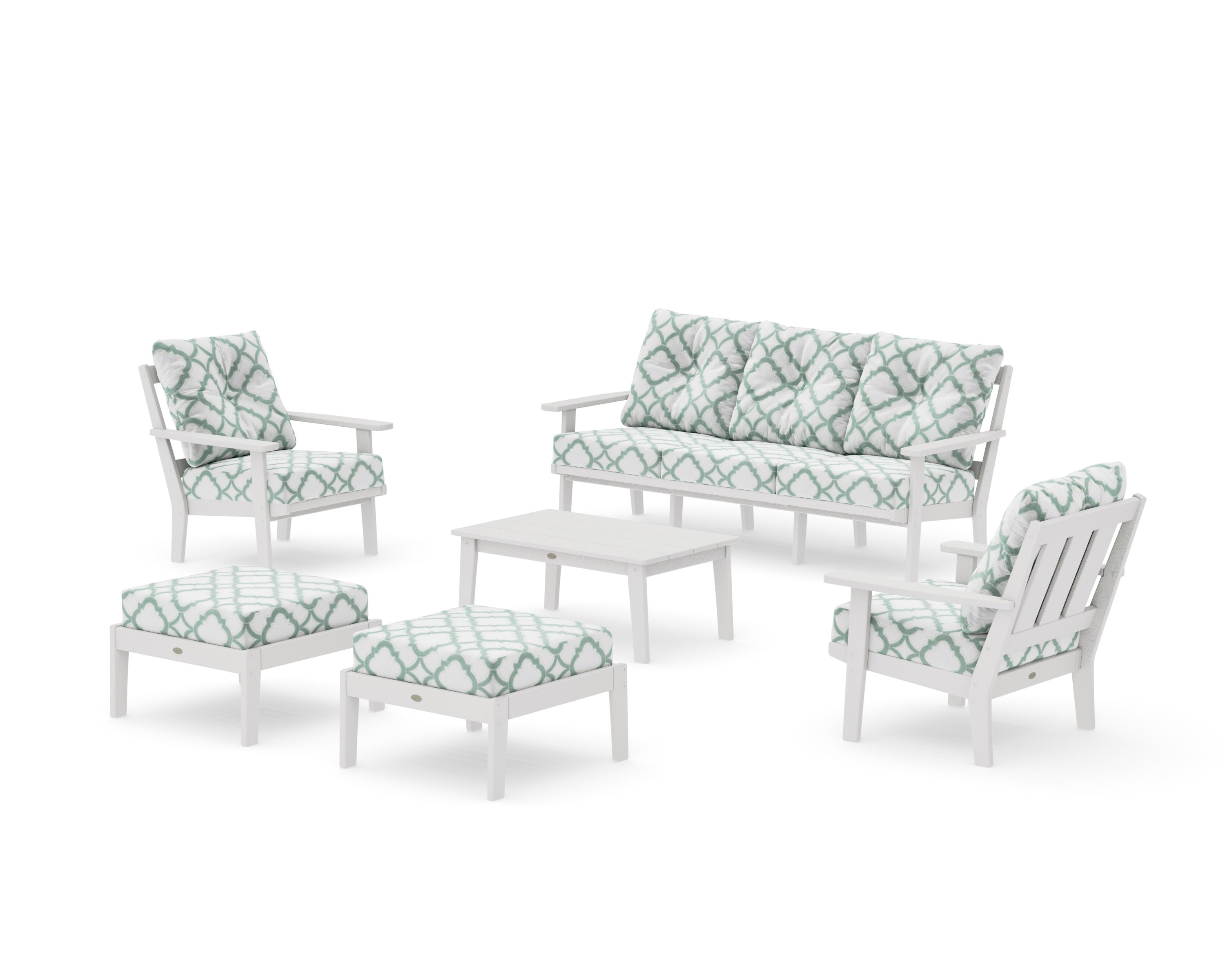 Oxford 6-Piece Lounge Sofa Set in Vintage White / Trellis Glacier Spa