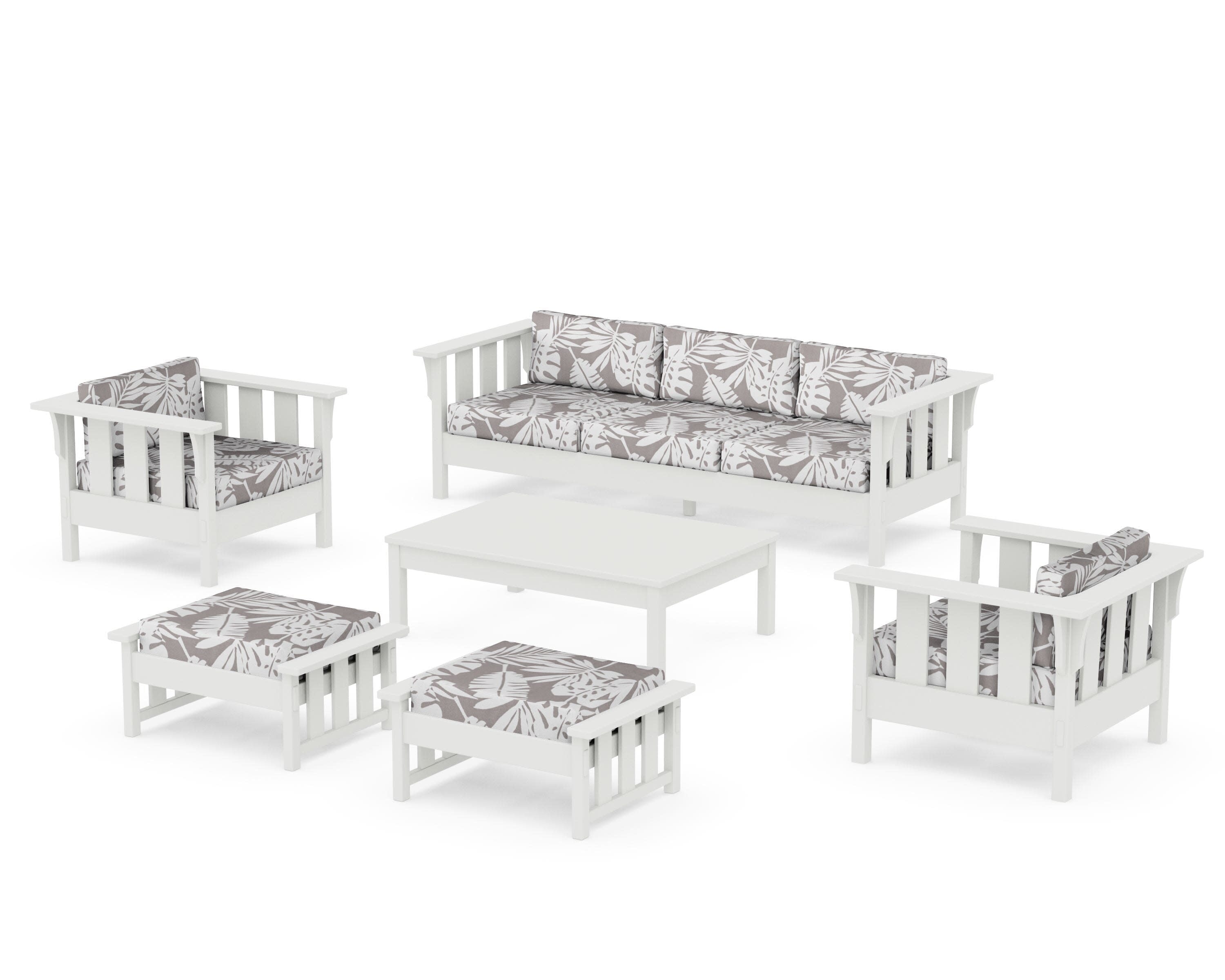 Acadia 6-Piece Lounge Sofa Set in Vintage White / Leaf Grey Mist