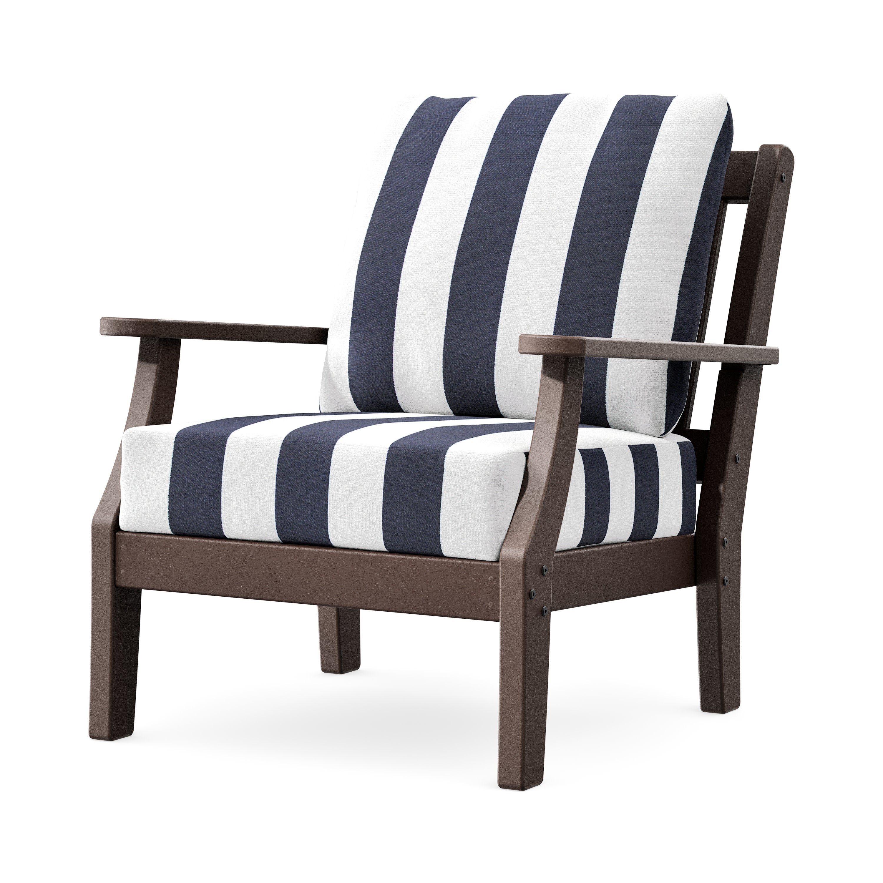 Chinoiserie Deep Seating Chair in Mahogany / Cabana Stripe Navy