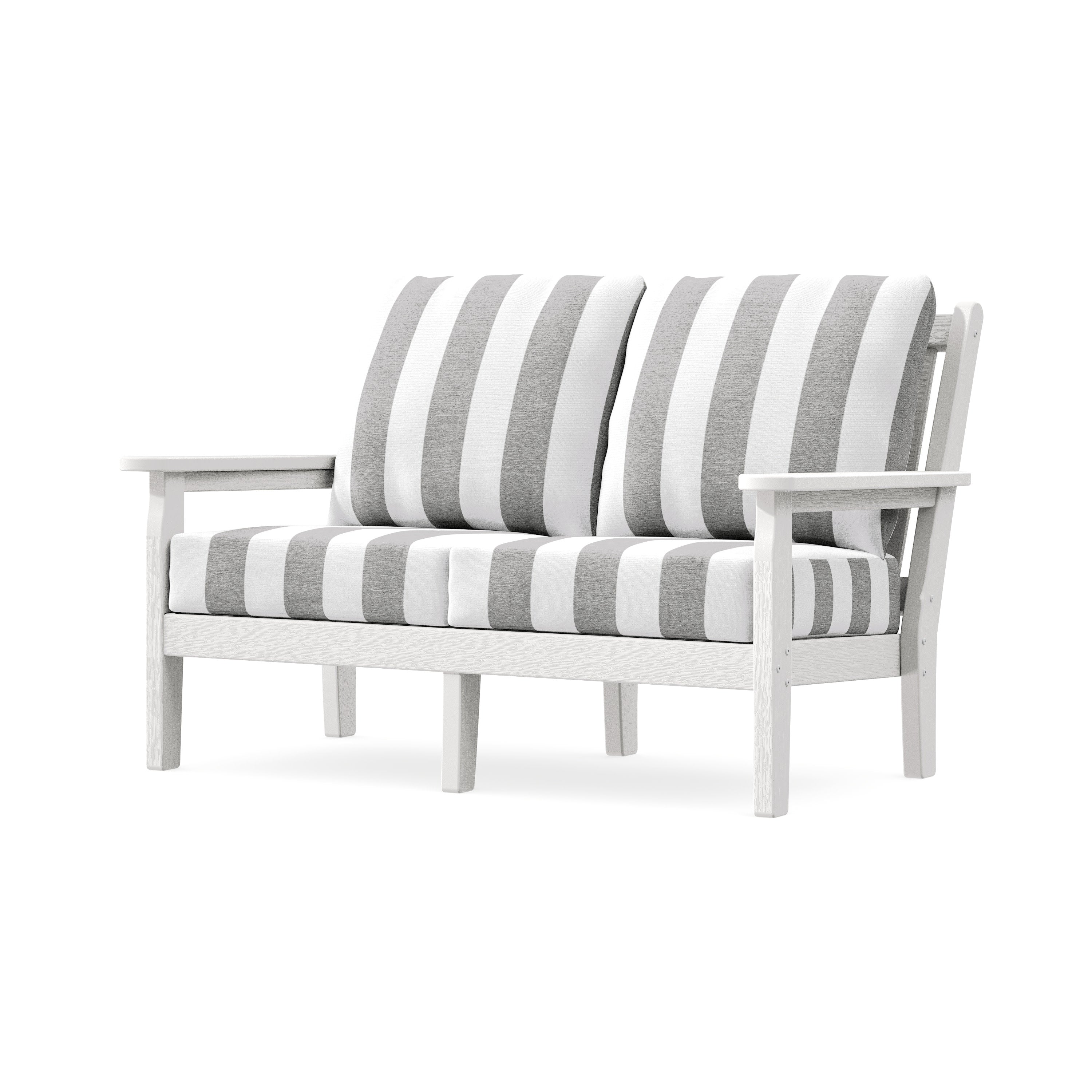 Chippendale Deep Seating Loveseat in Vintage White / Cabana Stripe Grey Mist