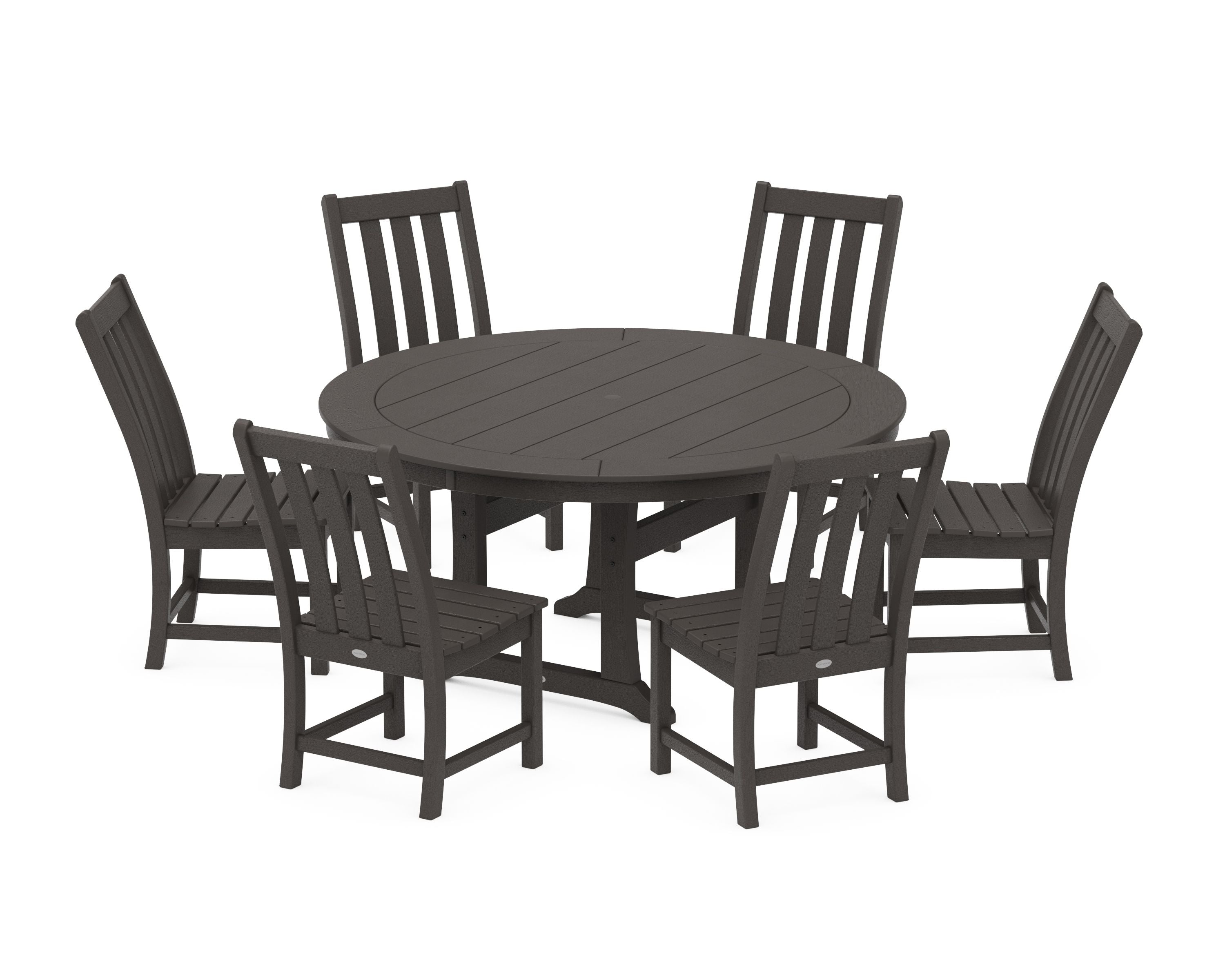 Vineyard 7-Piece Side Chair Round Dining Set in Vintage Coffee