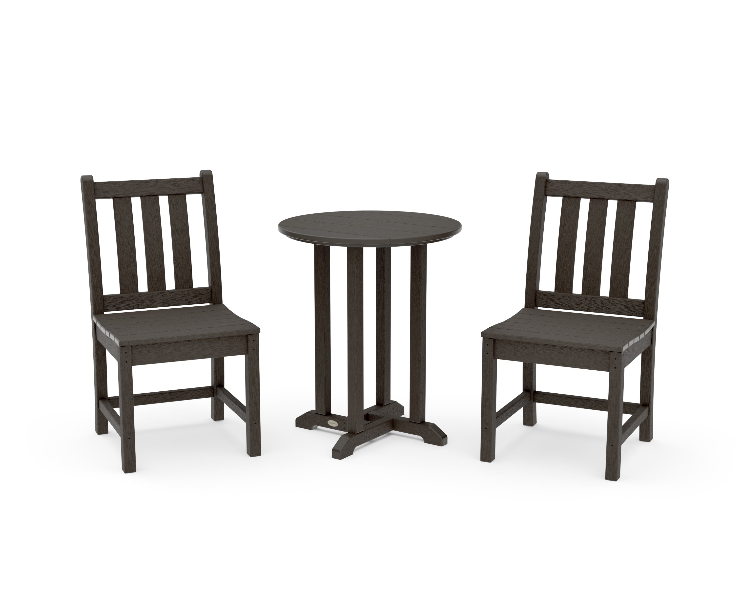 Traditional Garden Side Chair 3-Piece Round Bistro Dining Set in Vintage Coffee