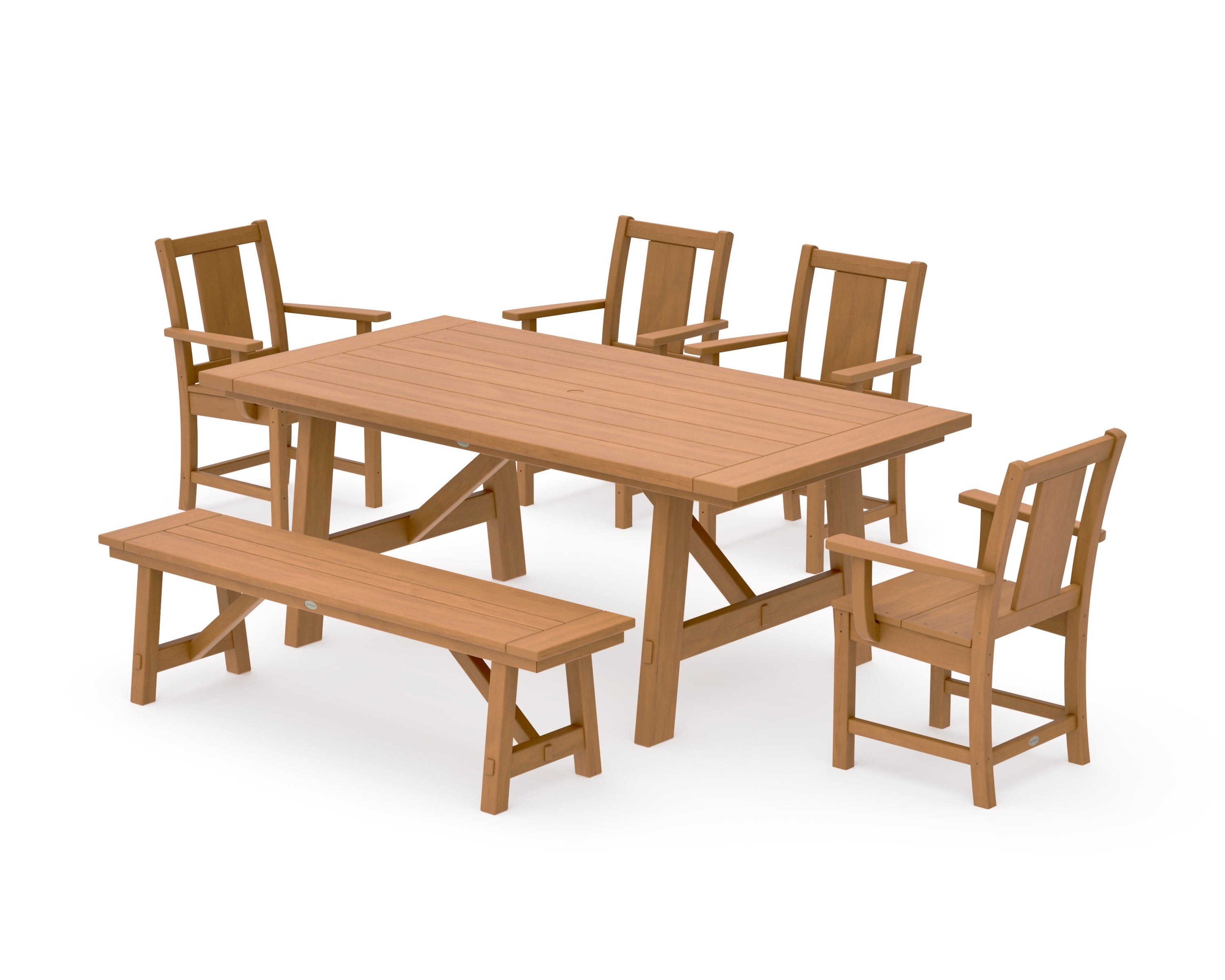 Prairie 6-Piece Rustic Farmhouse Dining Set with Bench in Natural