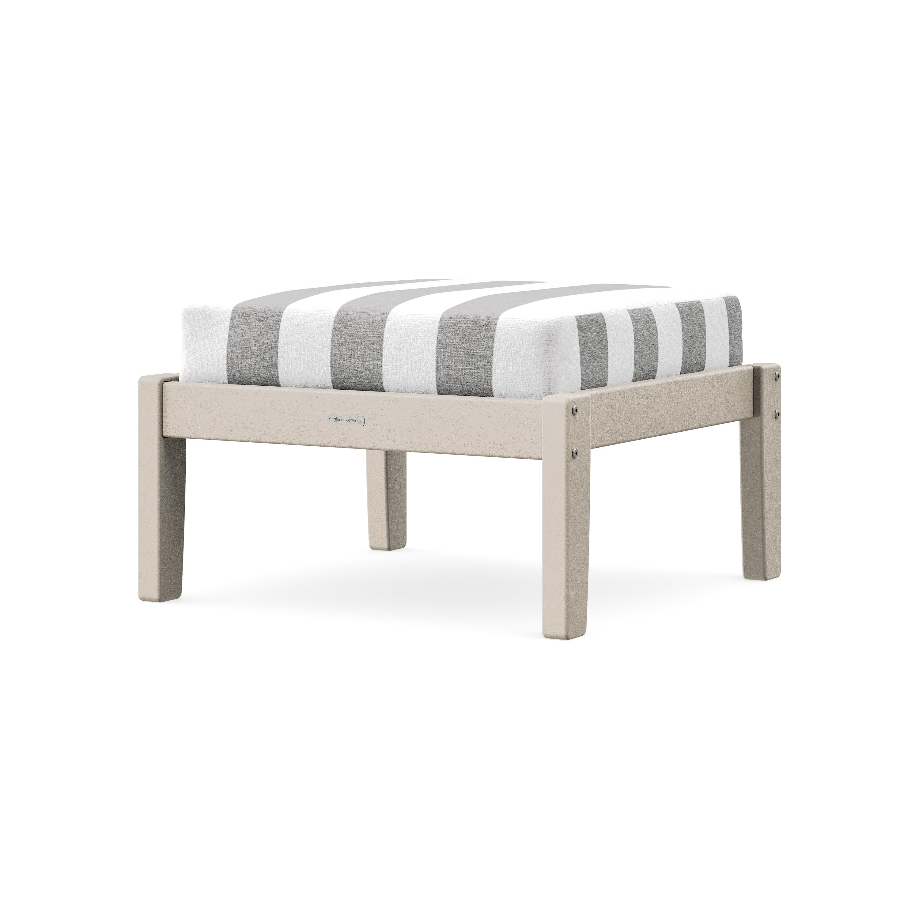 Chinoiserie Deep Seating Ottoman in Sand / Cabana Stripe Grey Mist