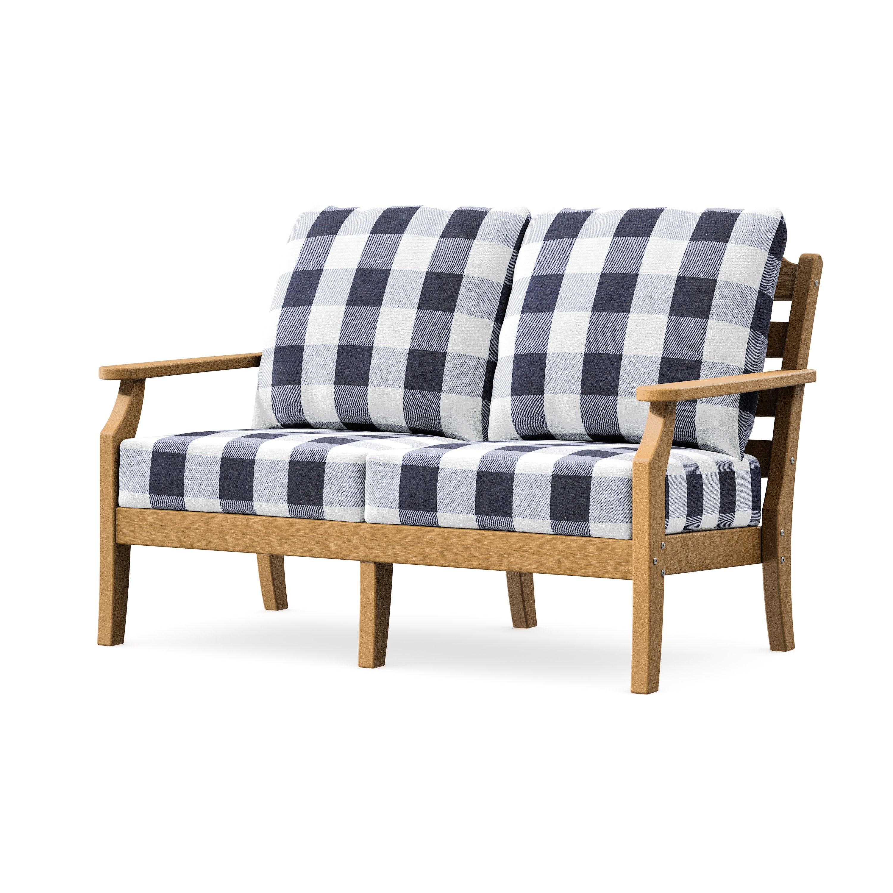 Savannah Deep Seating Loveseat in Natural / Buffalo Plaid Navy