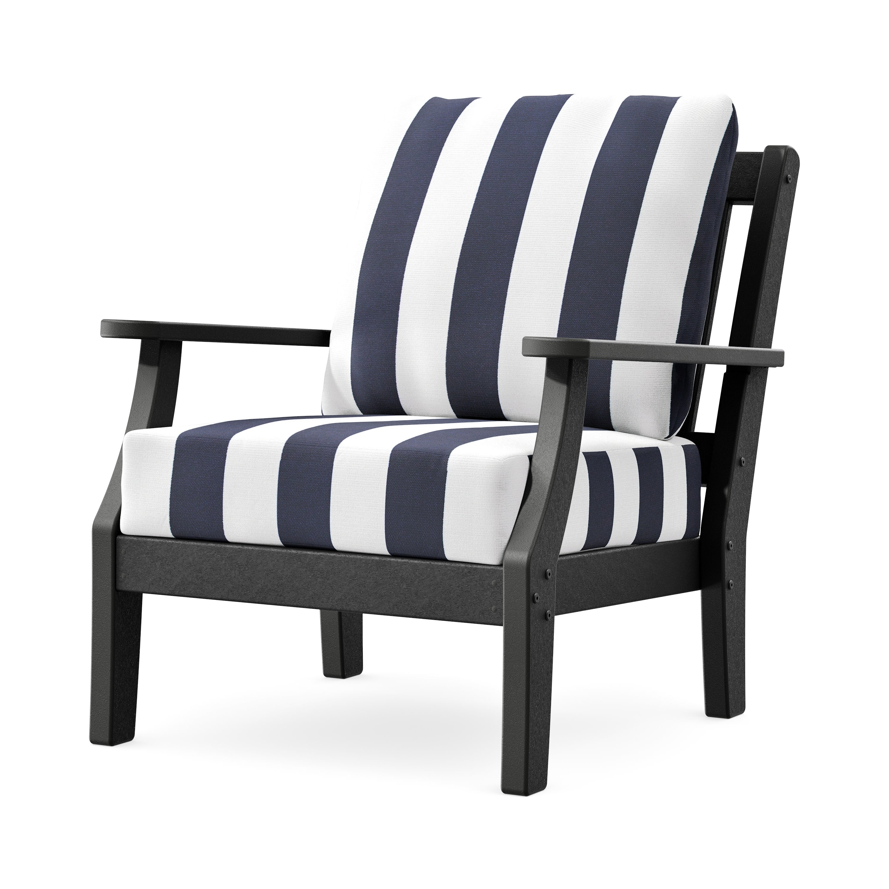 Chinoiserie Deep Seating Chair in Black / Cabana Stripe Navy